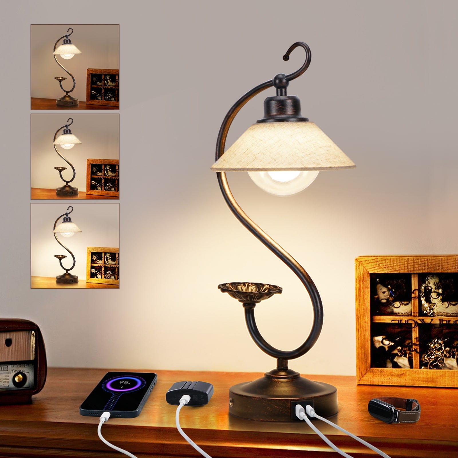 V05 Vintage Bedroom Flower Table Lamp - Dimmable Nightstand Lamps