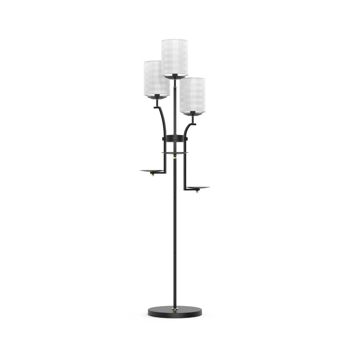 C07-2 Modern 3-Light Floor Lamp with Shelves and White Fabric Shade for All Home Styles