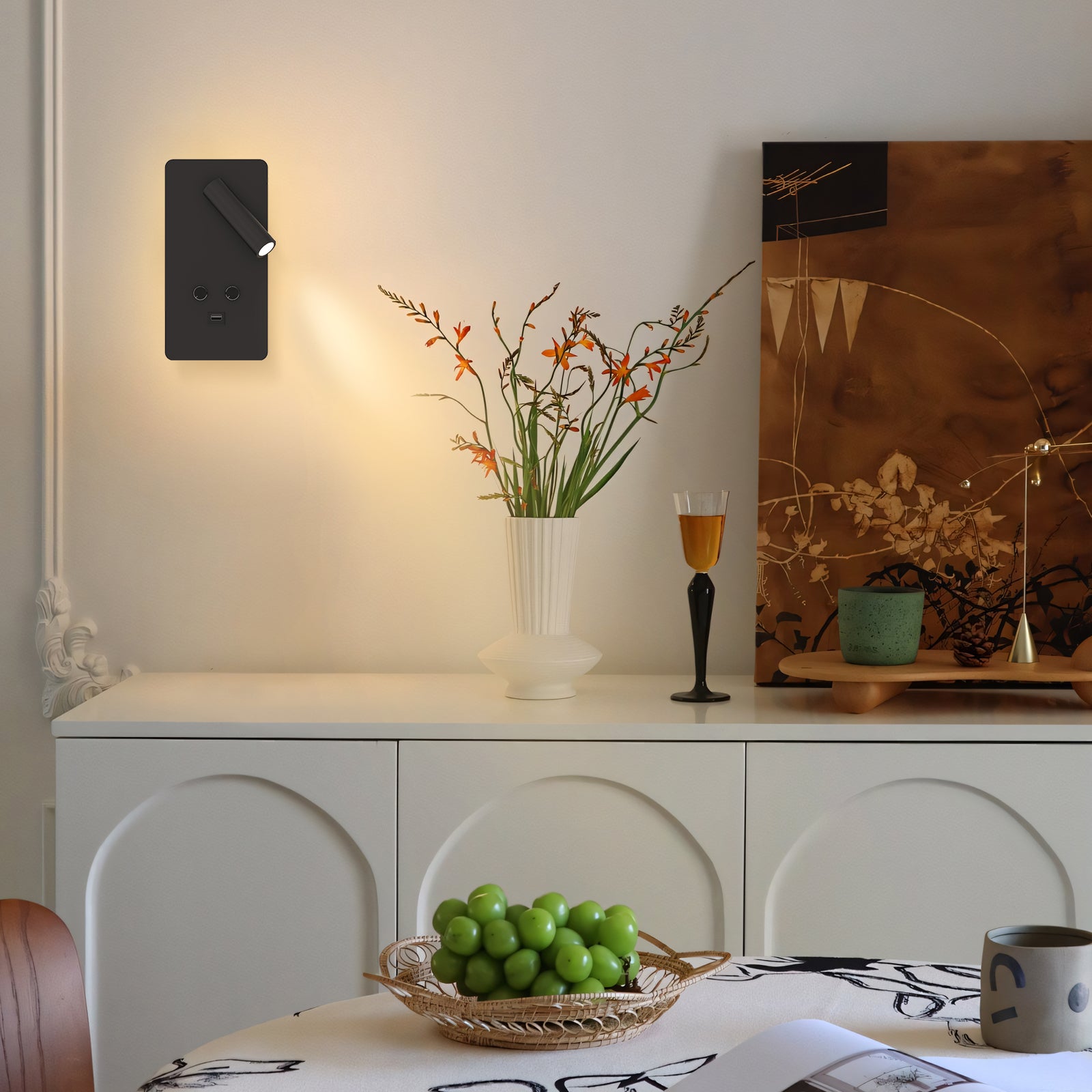 M04 Modern Dimmable Wall Mount Light with USB Port for Dining Room