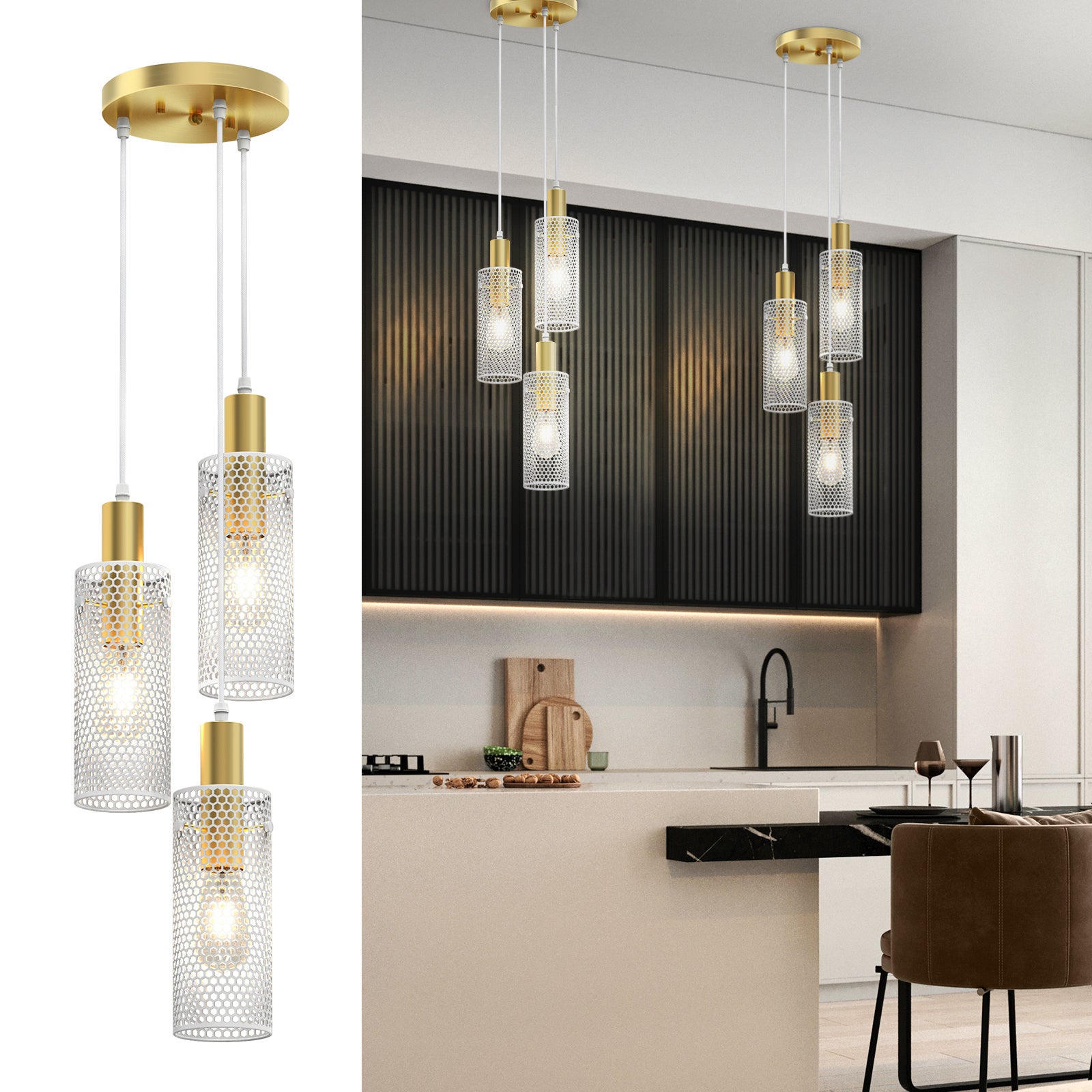 M08 3-Light Modern Pendant Light with Honeycomb Mesh Shade for All Home Styles