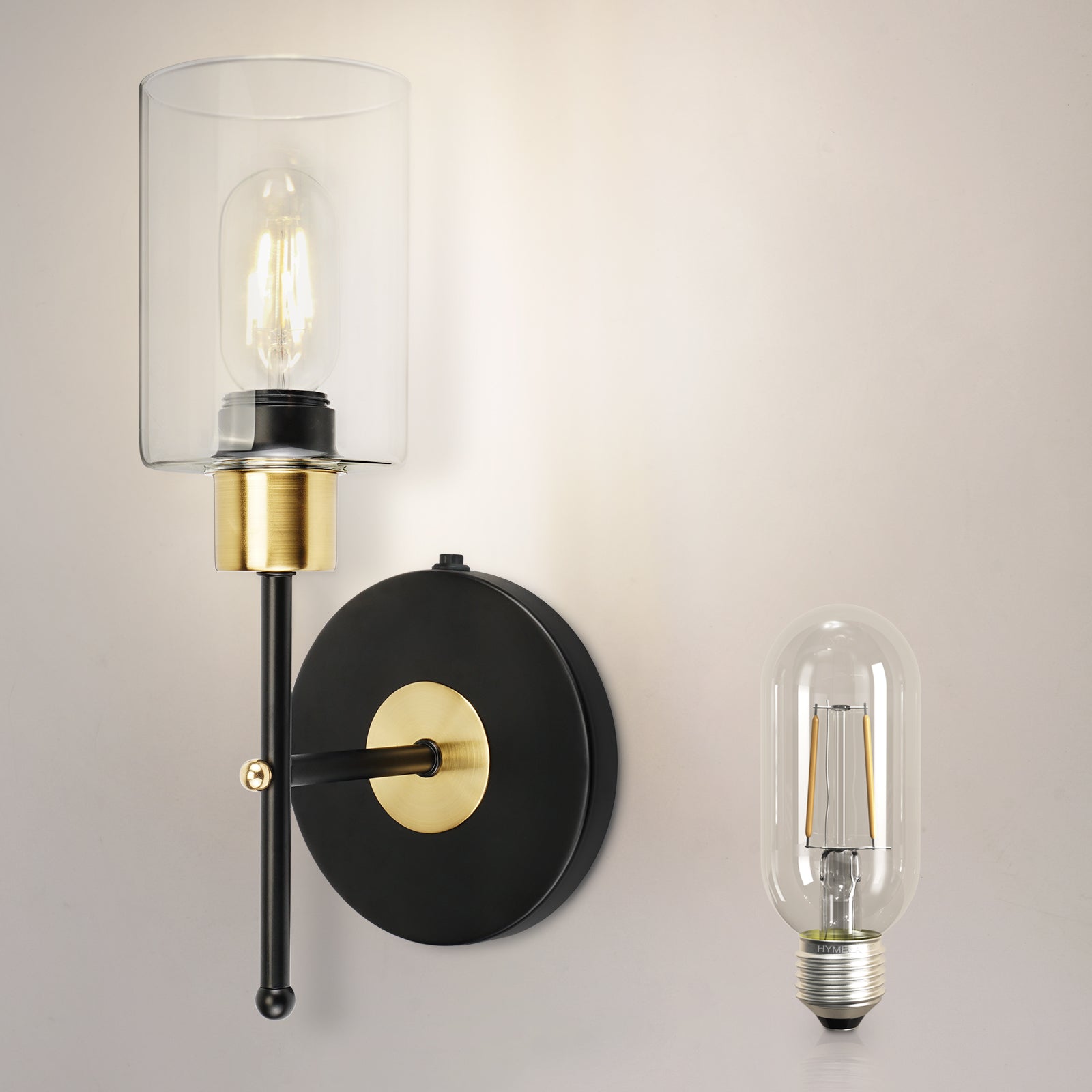 C01 Battery Operated Wall Sconces Lamp with Clear Glass Shade Cordless Fixtures (Bulb Included)