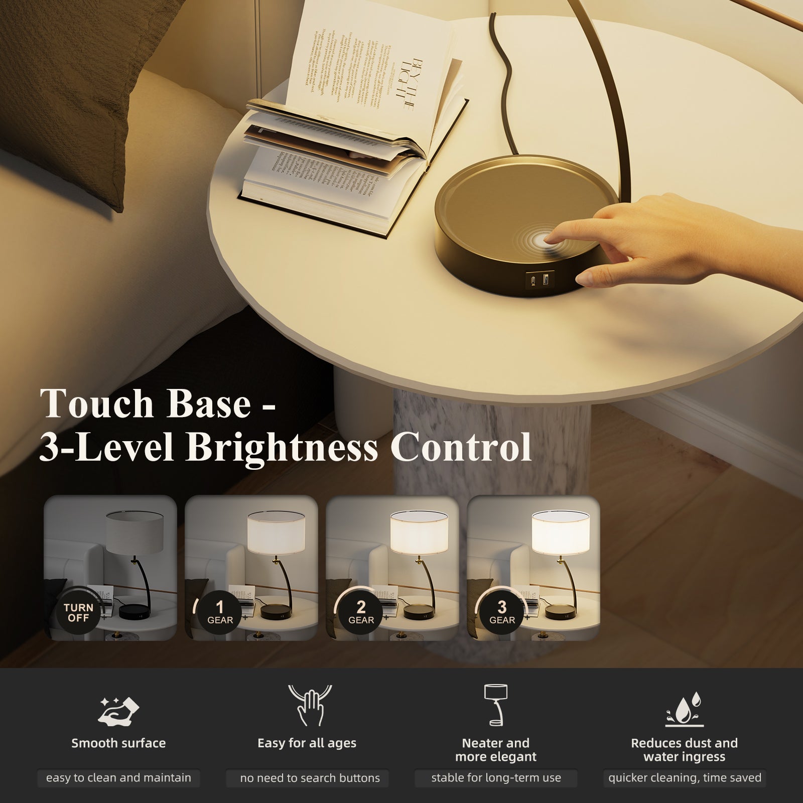 C07-2 Modern Desk Lamp 3 Way Dimmable Touch Lamp for Living Room