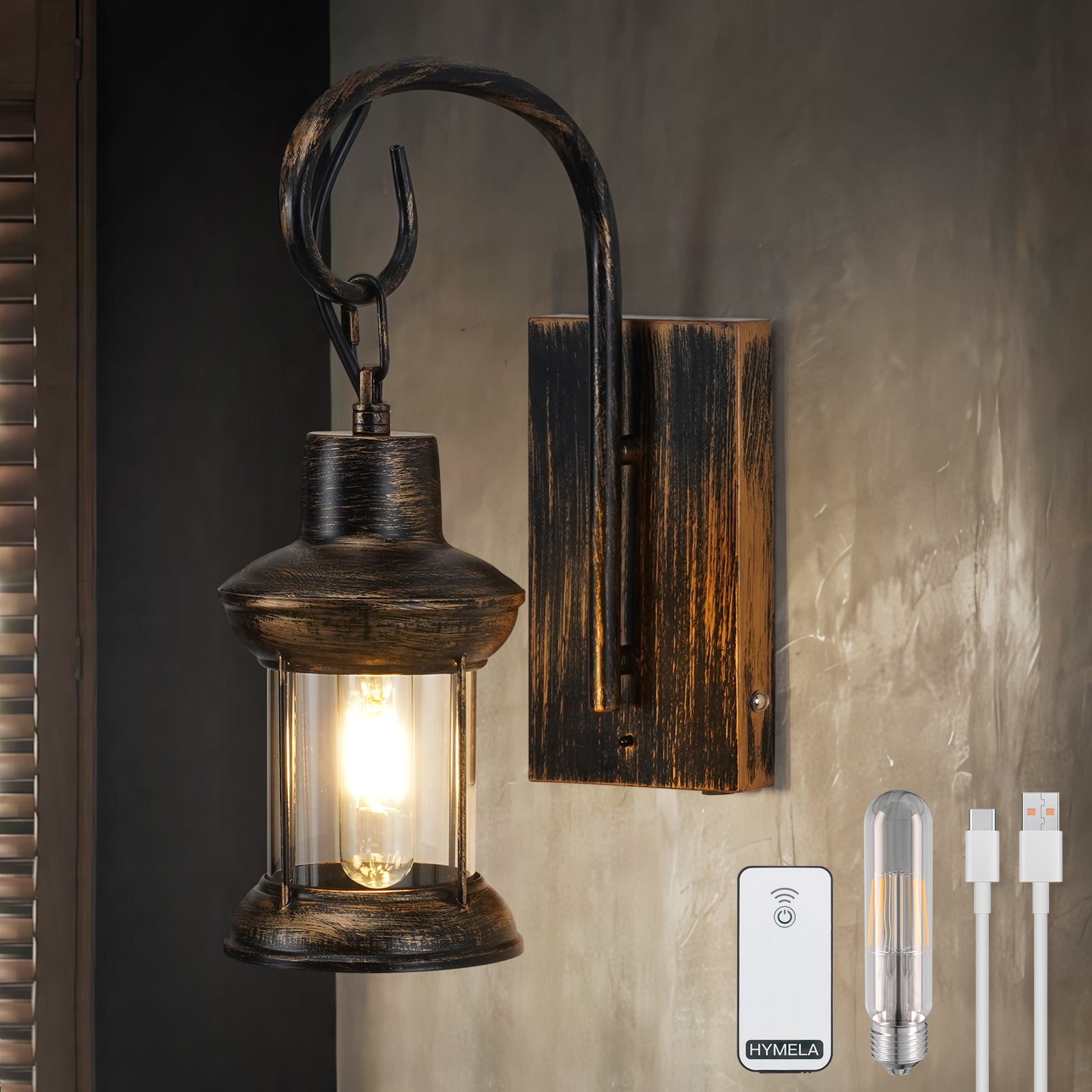 B02 Battery Operated Wall Sconce with Remote Vintage Lantern Sconce for All Home Styles