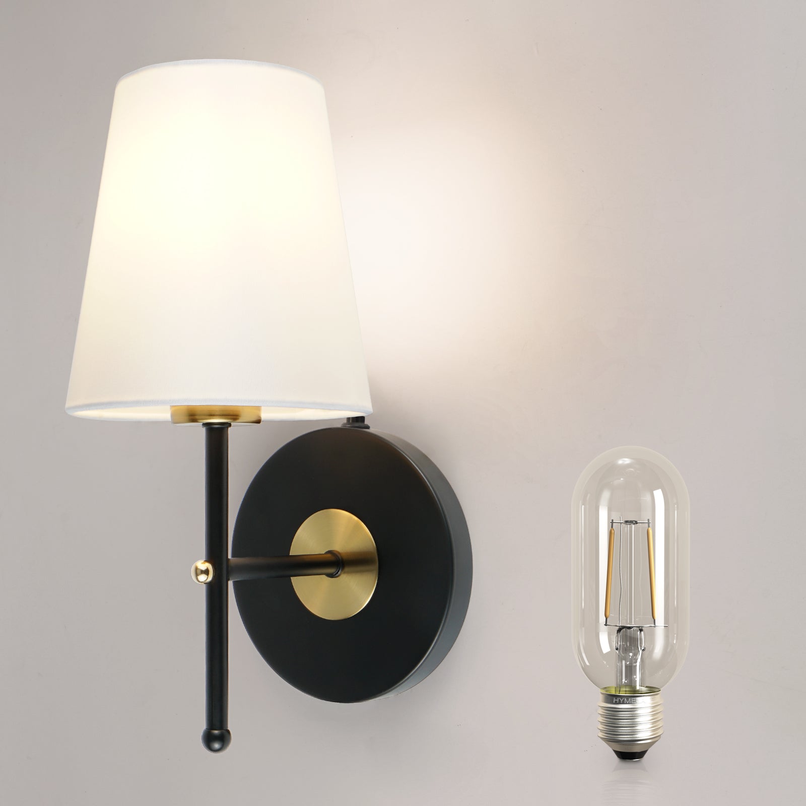 C01 Rechargeable Fabric Shade Wall Sconce –Battery-Powered for All Home Styles (Bulb Included)