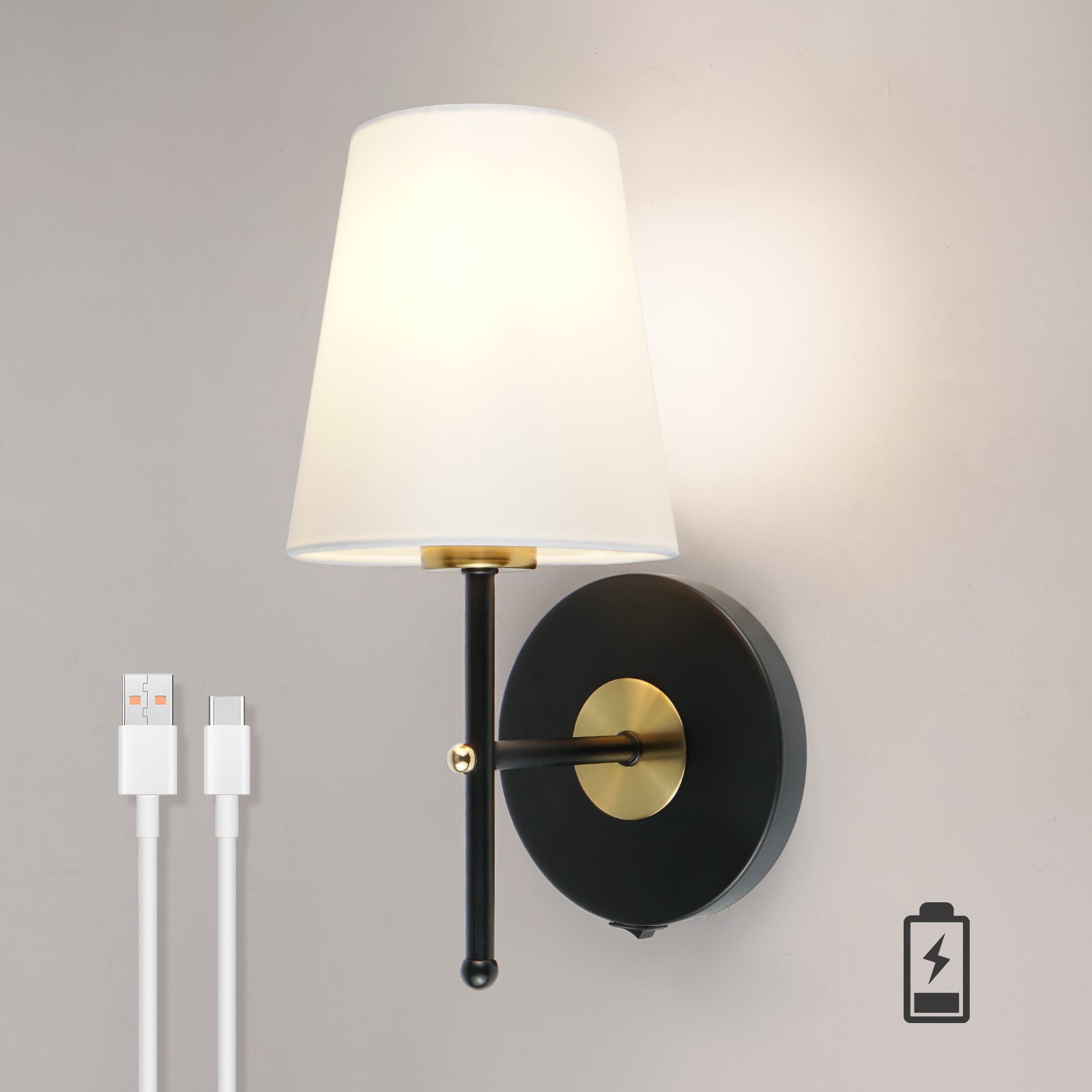 C01 Classic Fabric Wall Sconce Battery Operated for Living Room