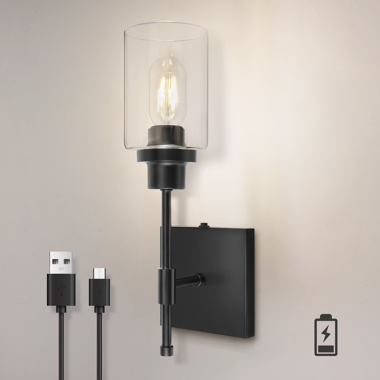 C02 Rechargeable Wall Sconces Modern Light Fixture with Glass Shade