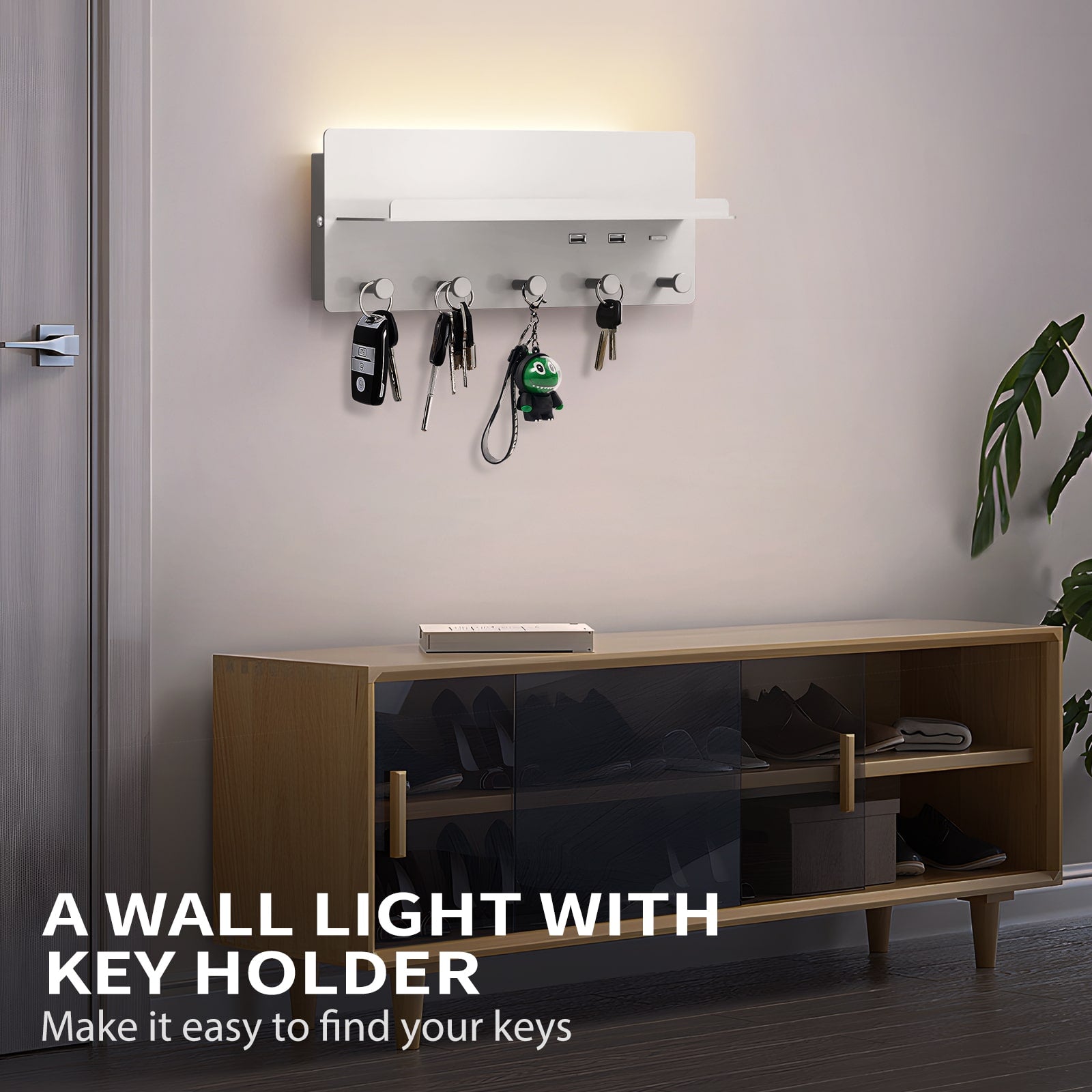 M05 Multifunctional Key Holder Wall Sconces with USB Charging Ports