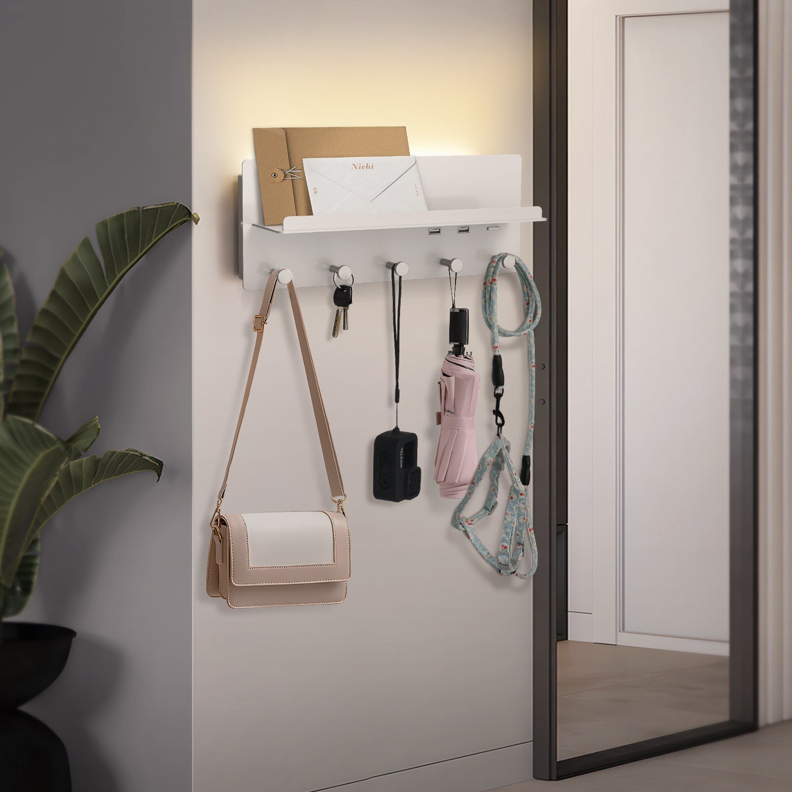 M05 Multifunctional Key Holder Wall Sconces with USB Charging Ports