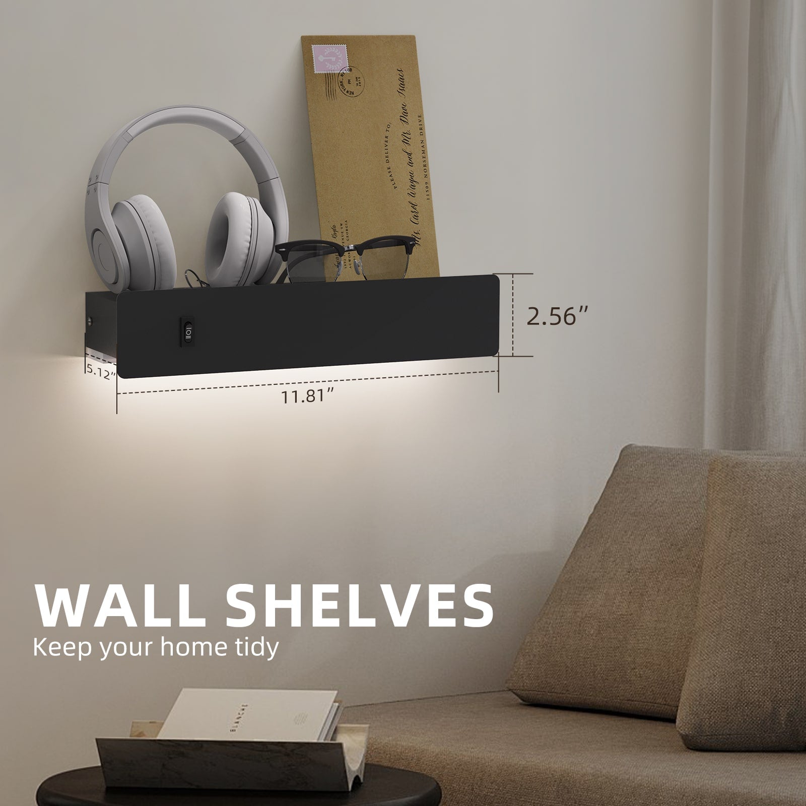 M12 Motion Sensor Wall Sconces LED Light with Shelf&USB Port