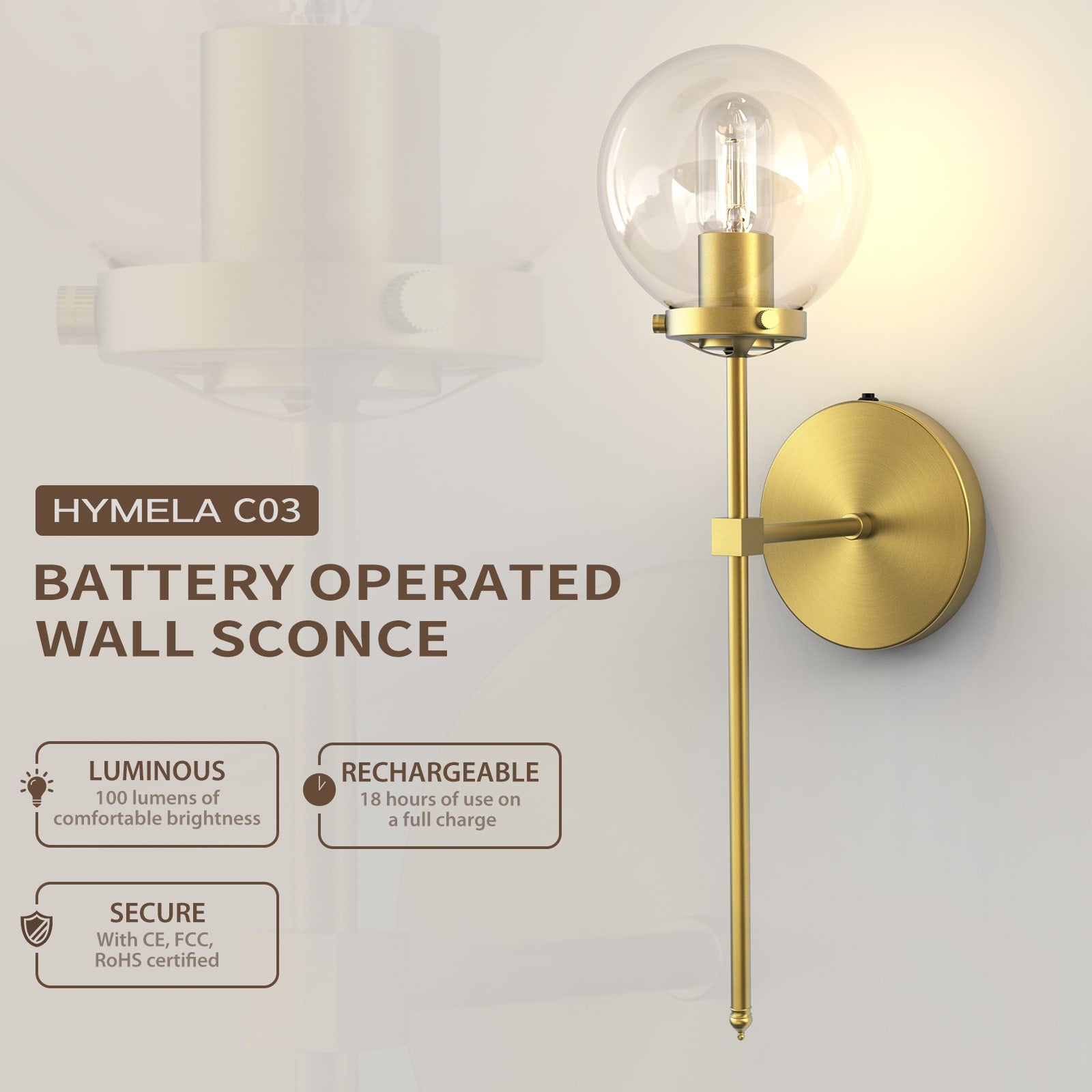 C03 3 Colors Battery Operated Wall Light Rechargeable for Living Room