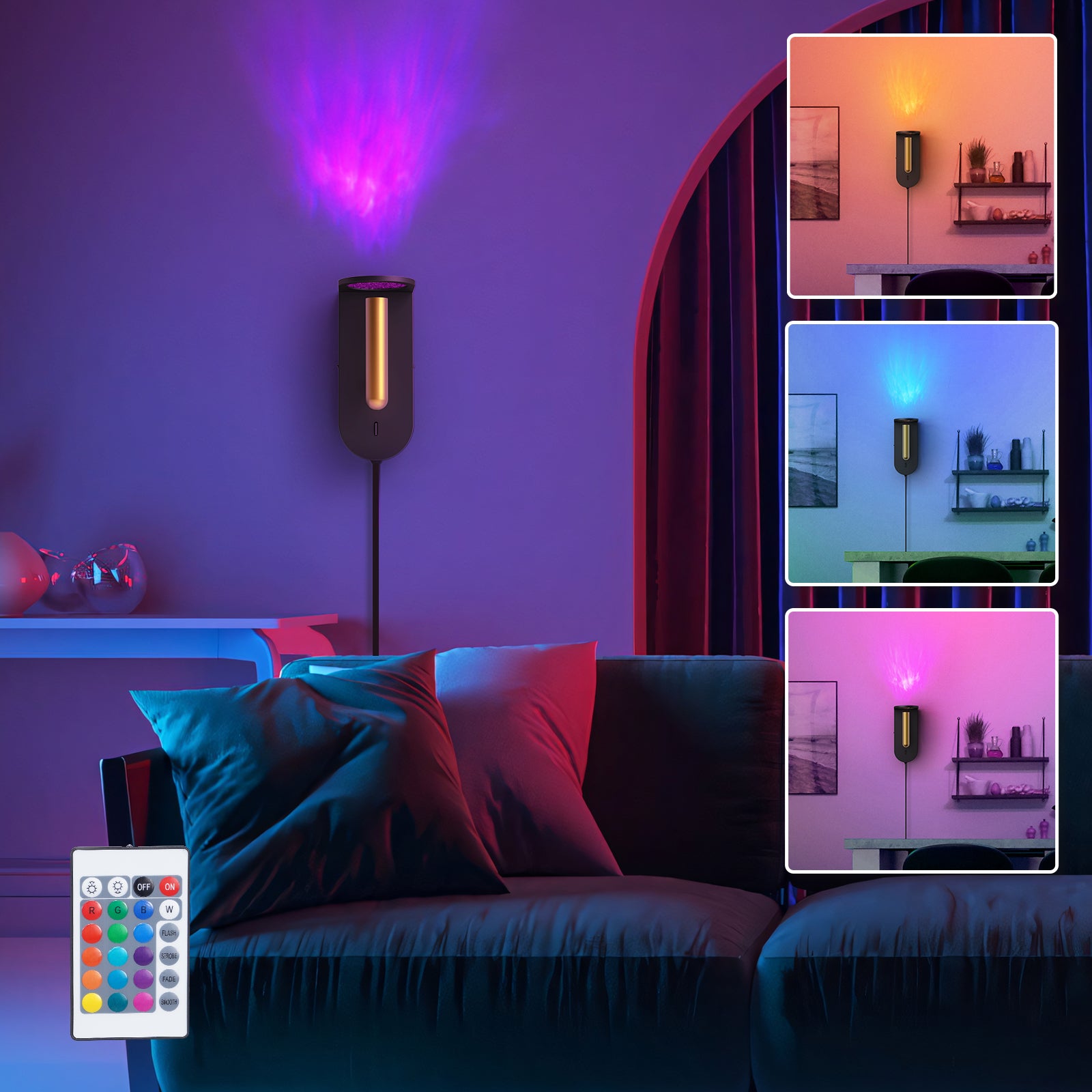 M11 Plug In RGB Flame Projector Wall Light – 16 Colors, 4 Modes & Remote Control