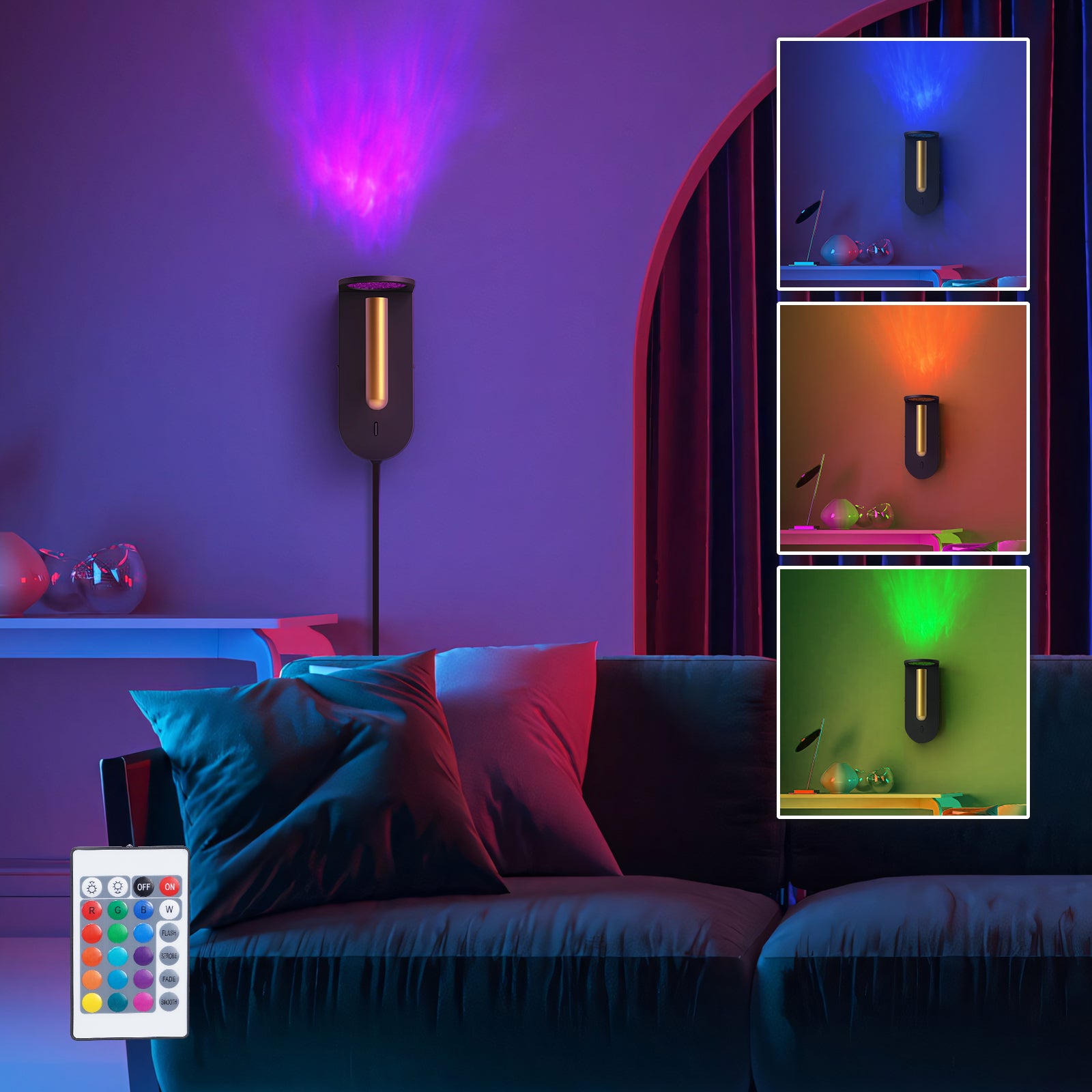 M11 Plug In RGB Flame Projector Wall Light – 16 Colors, 4 Modes & Remote Control