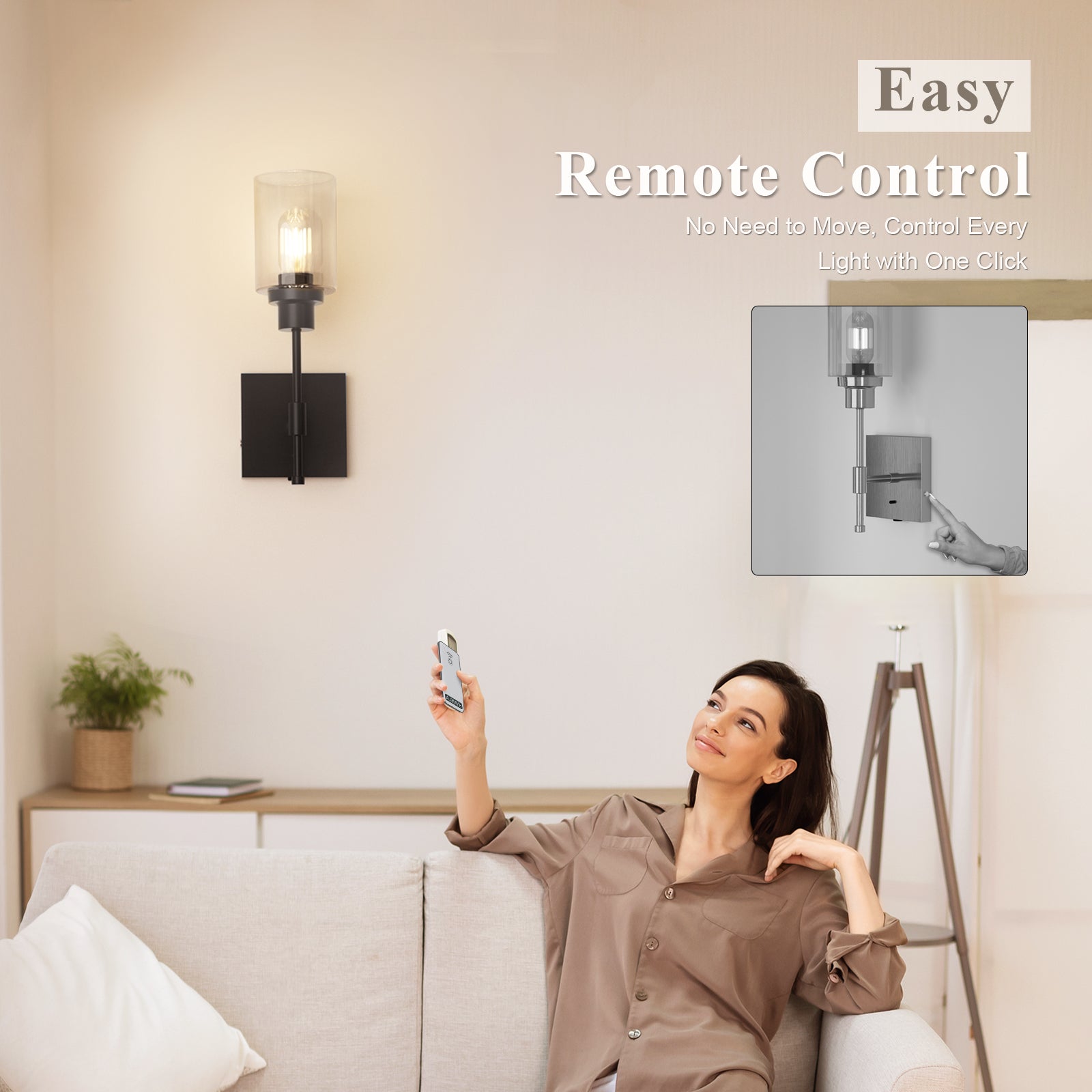 Battery Operated Wall Sconce with Remote Glass Shade for All Home Styles