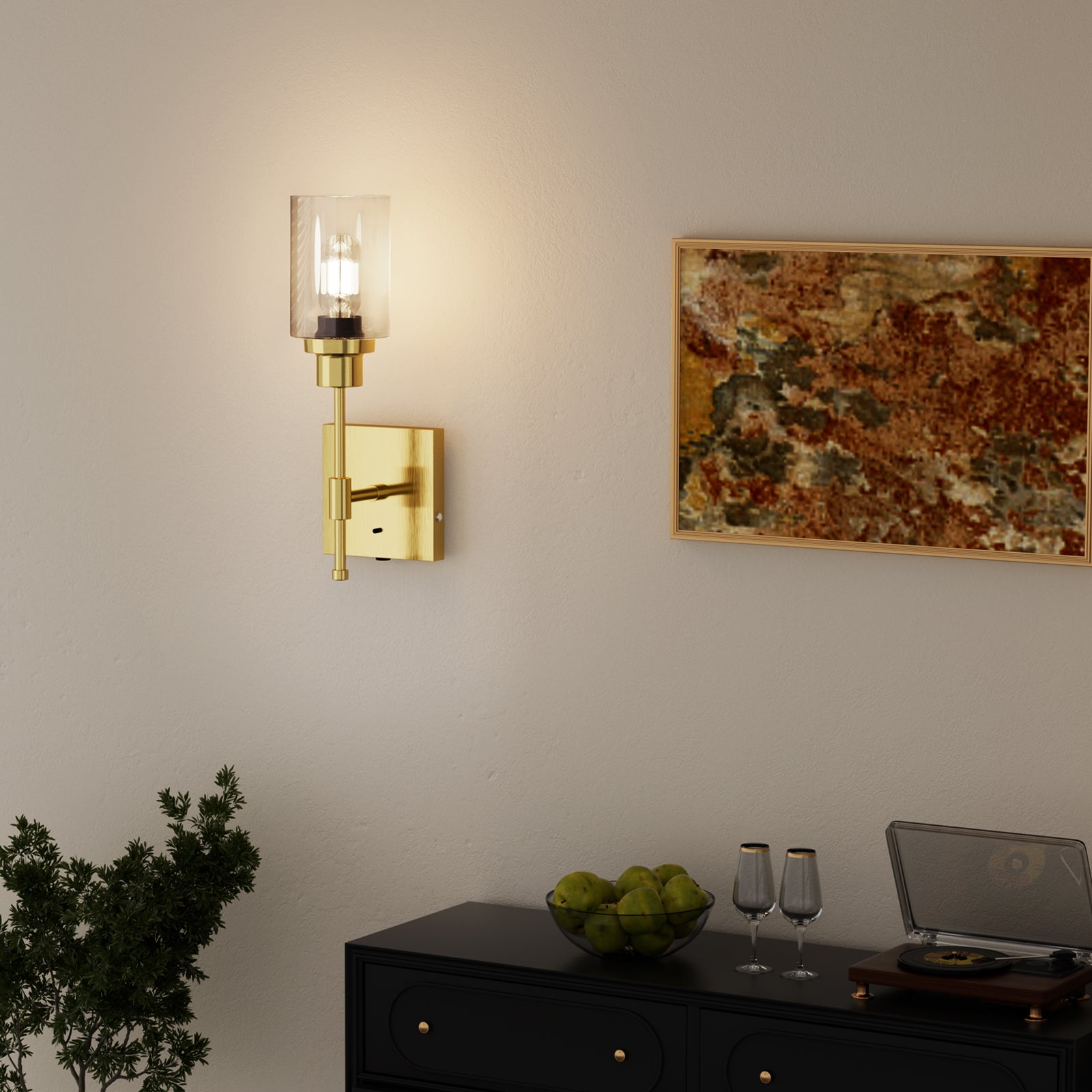 Battery Operated Wall Sconce with Remote Glass Shade for All Home Styles