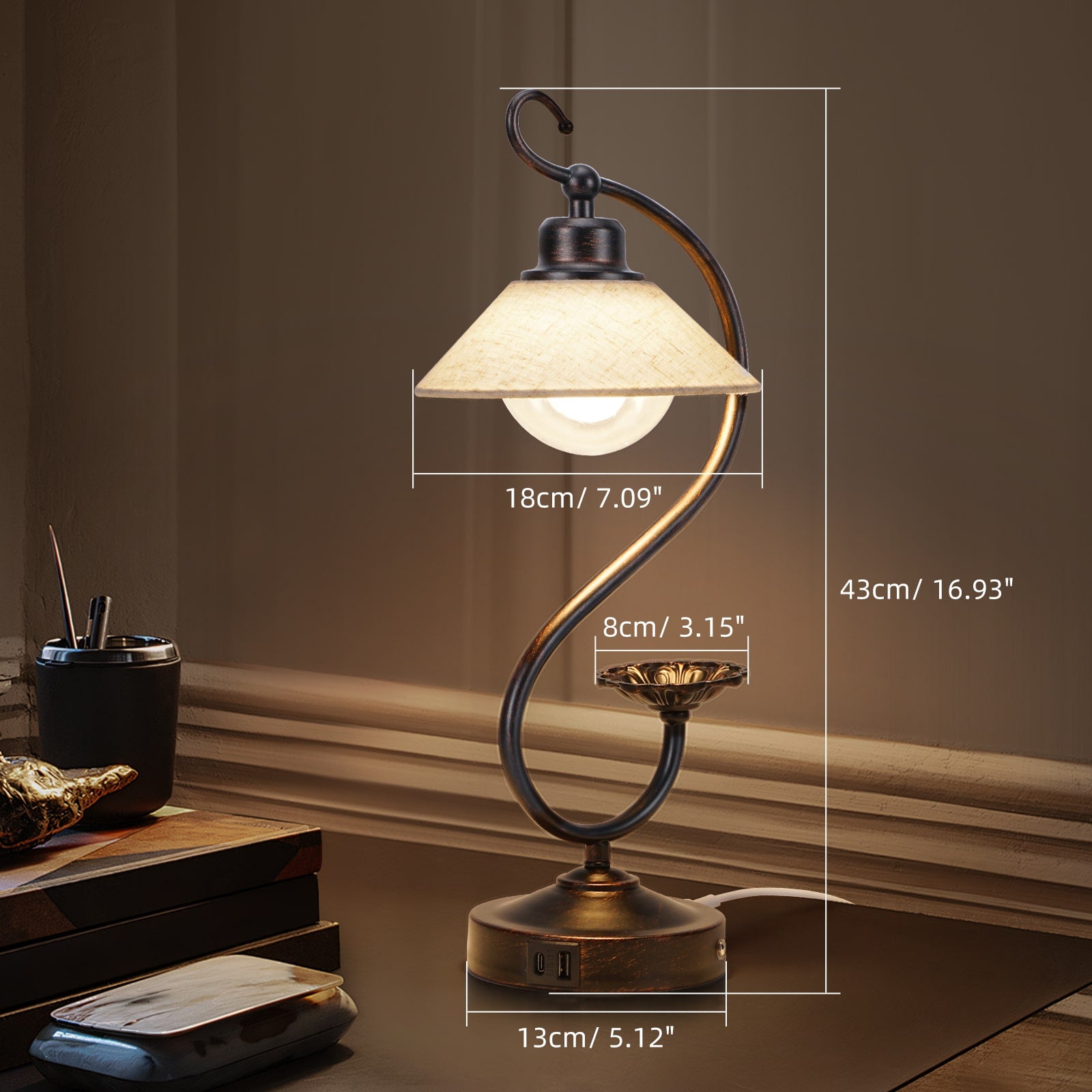 V05 Vintage Bedroom Flower Table Lamp - Dimmable Nightstand Lamps