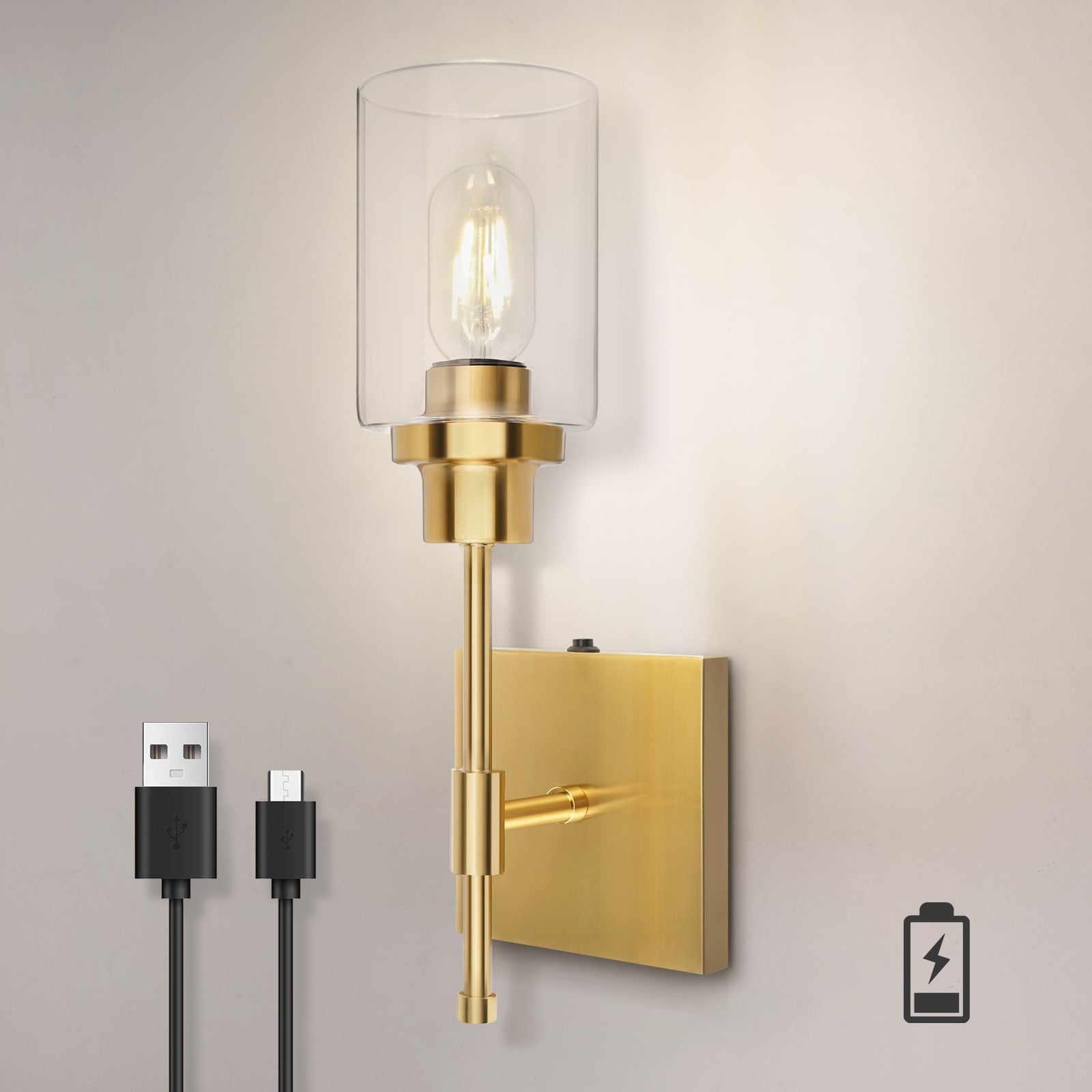 C02 Rechargeable Wall Sconces Modern Light Fixture with Glass Shade