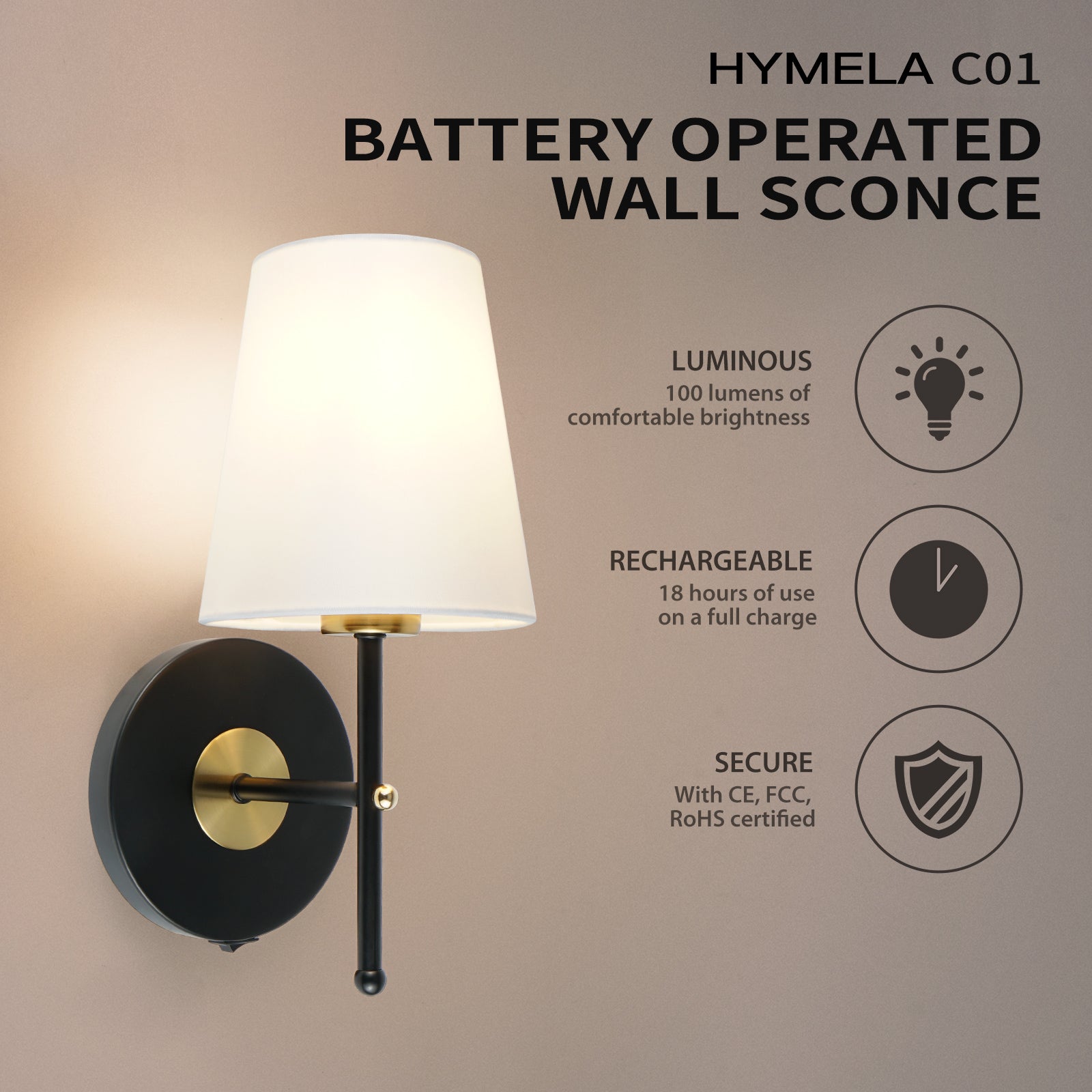 C01  Modern Rechargeable Battery Powered Wall Light for Dining Room