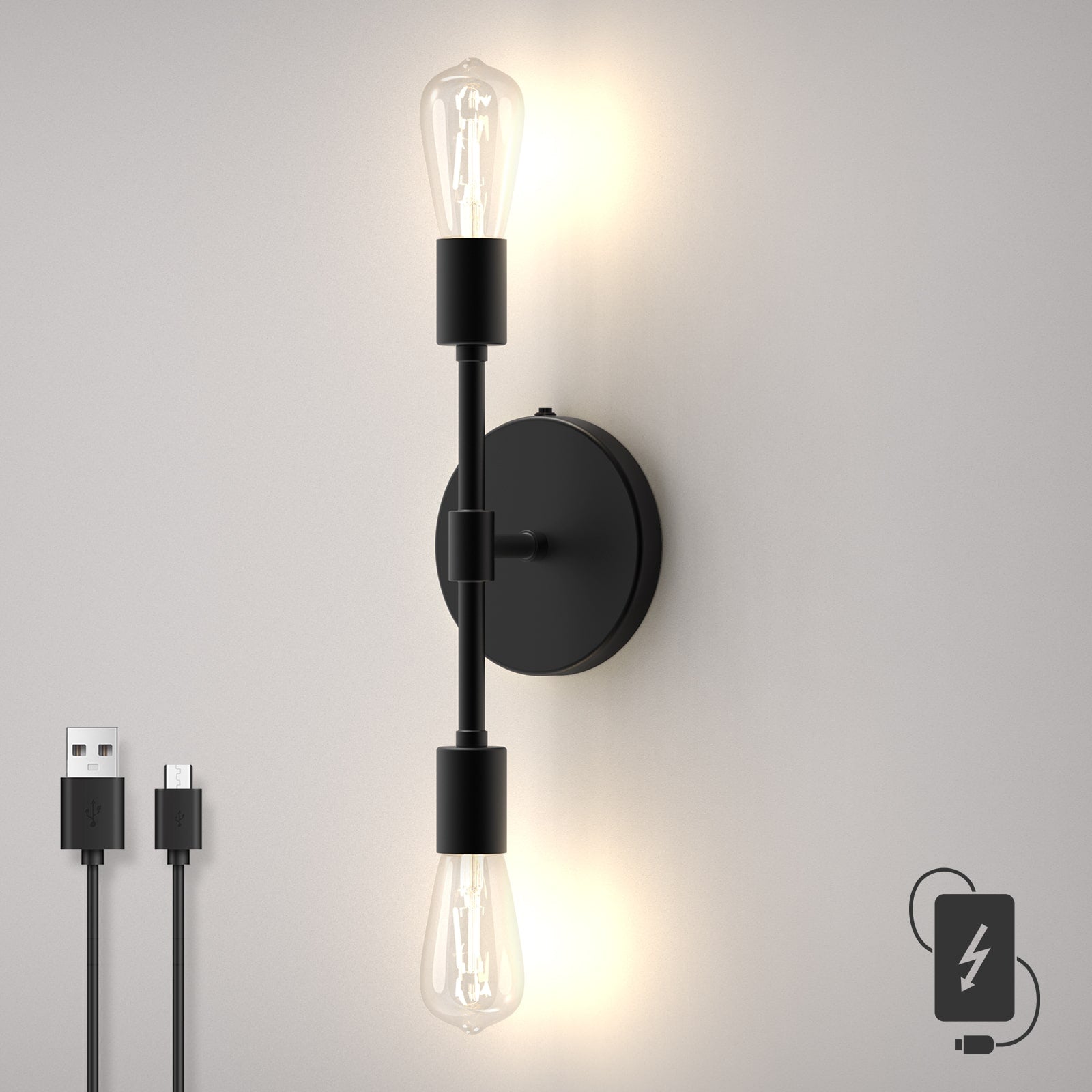 C05 2-Lights Wireless Battery Operated Wall Lamp for Hallway