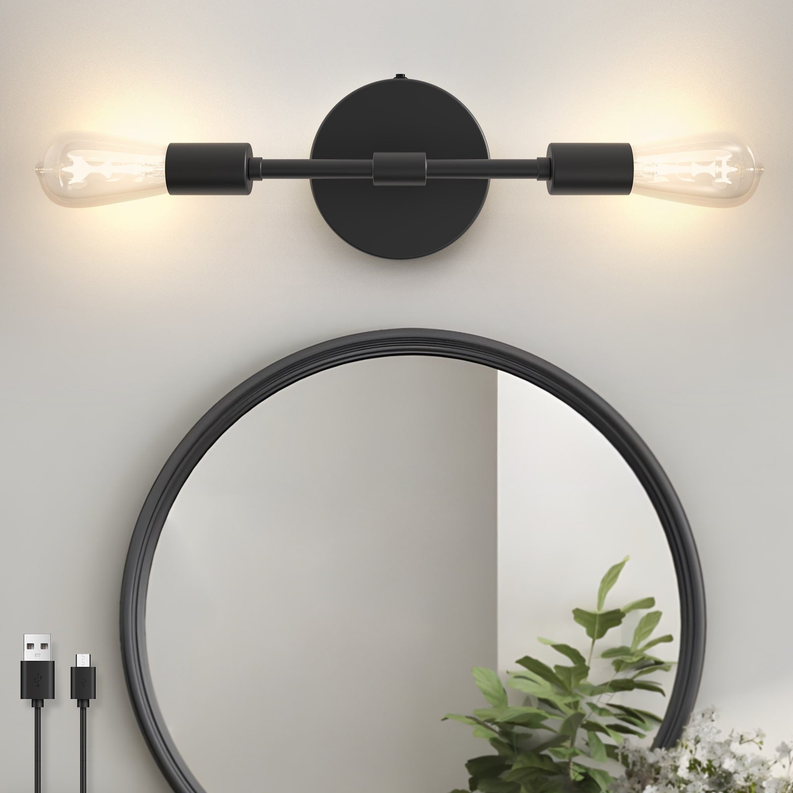 C05 Double Lamps Battery Operated Wall Sconce for Living Room