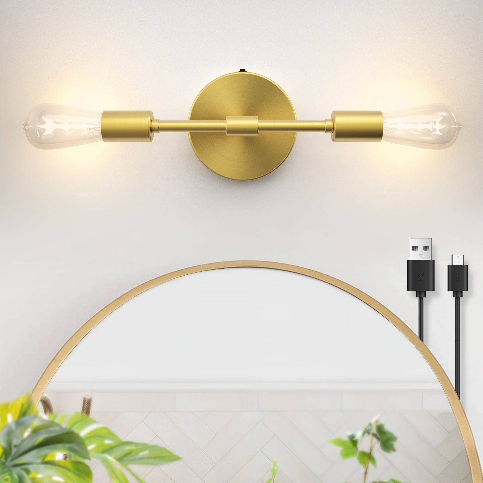 C05 Battery Powered 2 Lights Wall Sconce for Kitchen