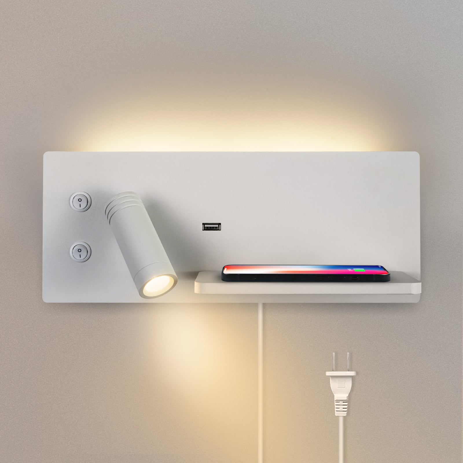 M01 Modern Multifunctional Wall Sconce with Wireless Charging and USB Port for Study Room