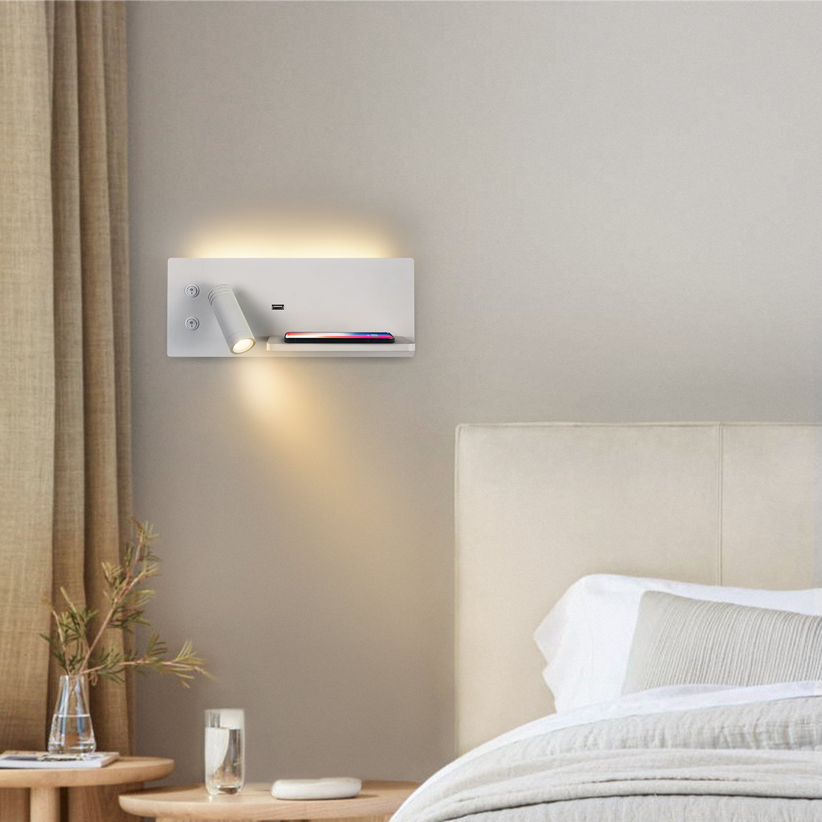 M01 Wireless Charging Dimmable Wall Light with USB Port for Bedroom