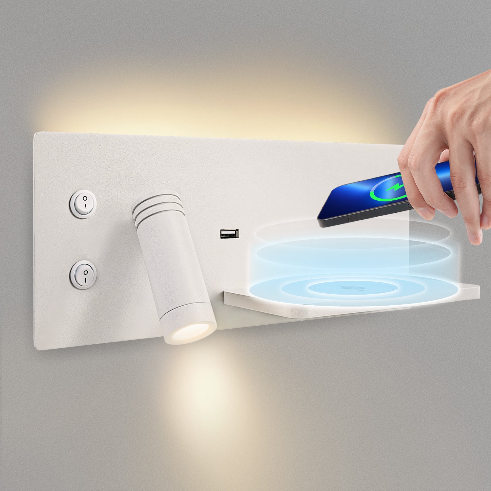 M01 Versatile LED Wall Sconce with Wireless Charging for Bedroom