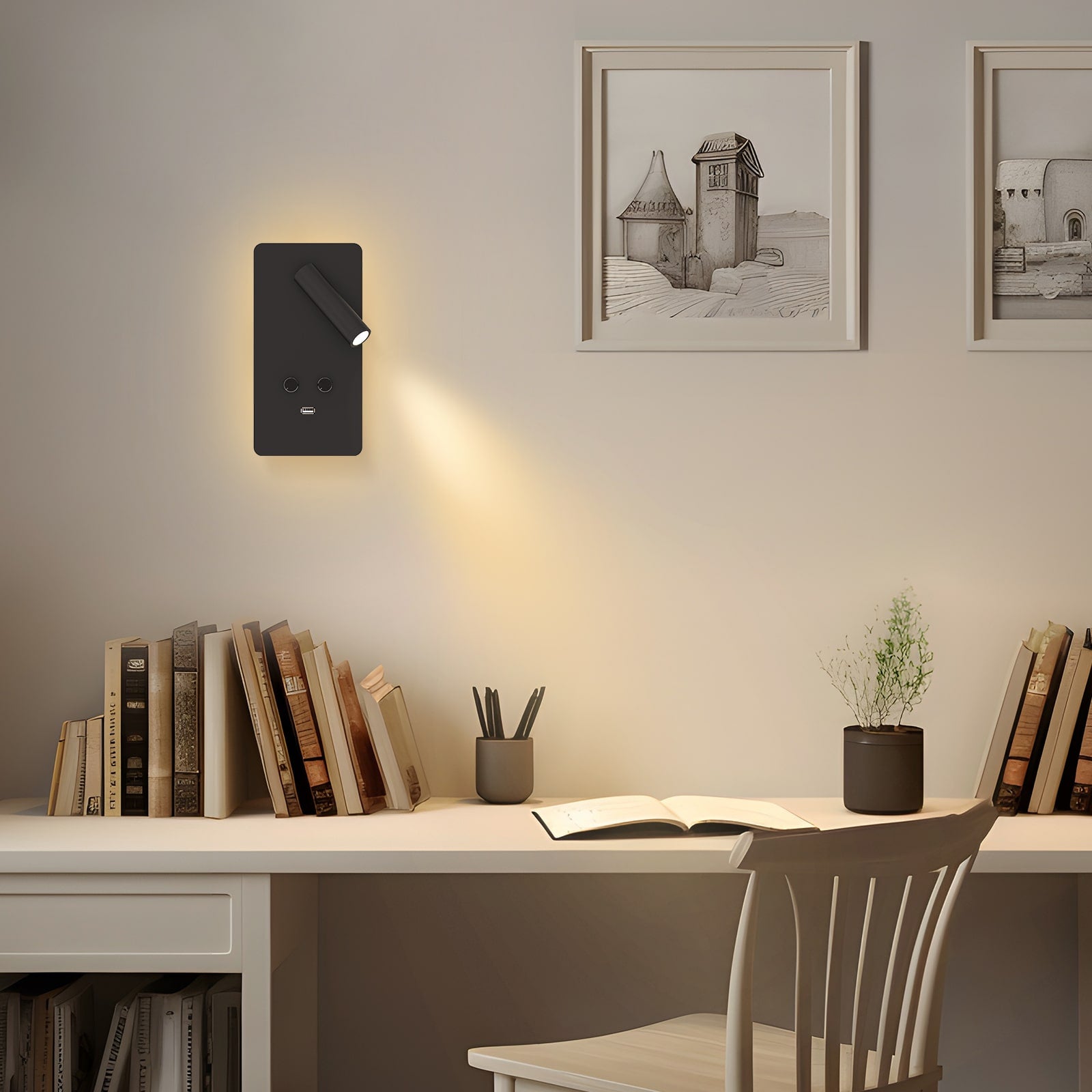 M04 Adjustable LED Reading Wall Sconce with USB Port for Study Room