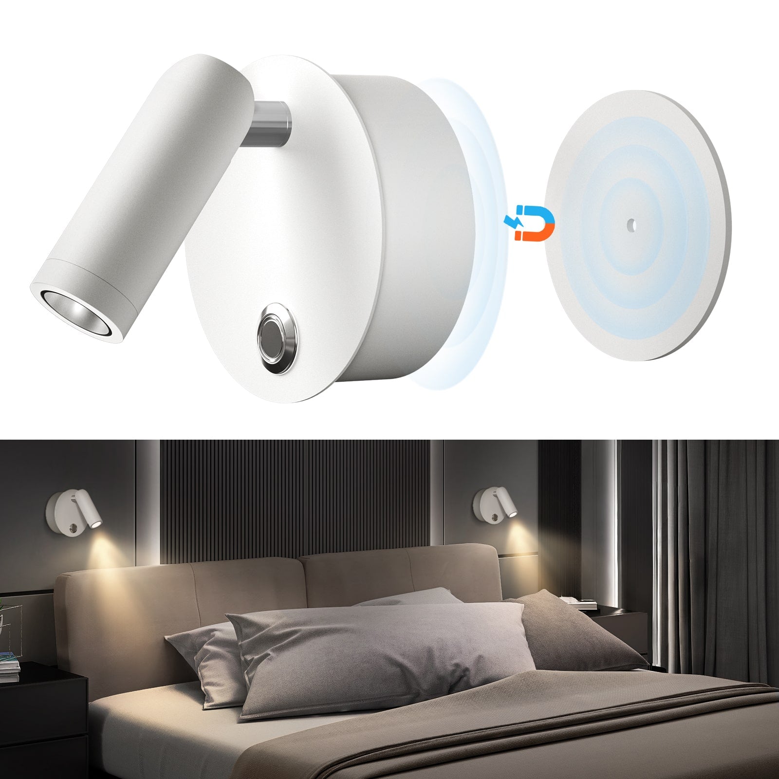 M09 LED Battery Operated Reading Wall Sconce Dimmable Magnetic for Kids Study Closet Bedroom