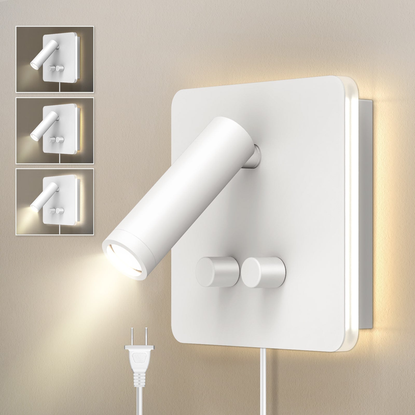 M10 Plug In Dimmable Reading Wall Sconce with Night Backlight Bedside Lamp