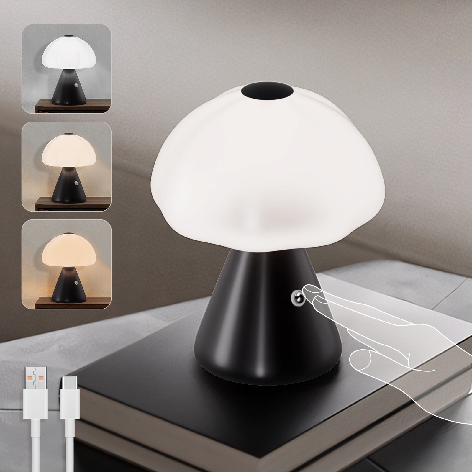 M13 Modern Mushroom Cordless Table Lamps Rechargeable & Touch Dimmable