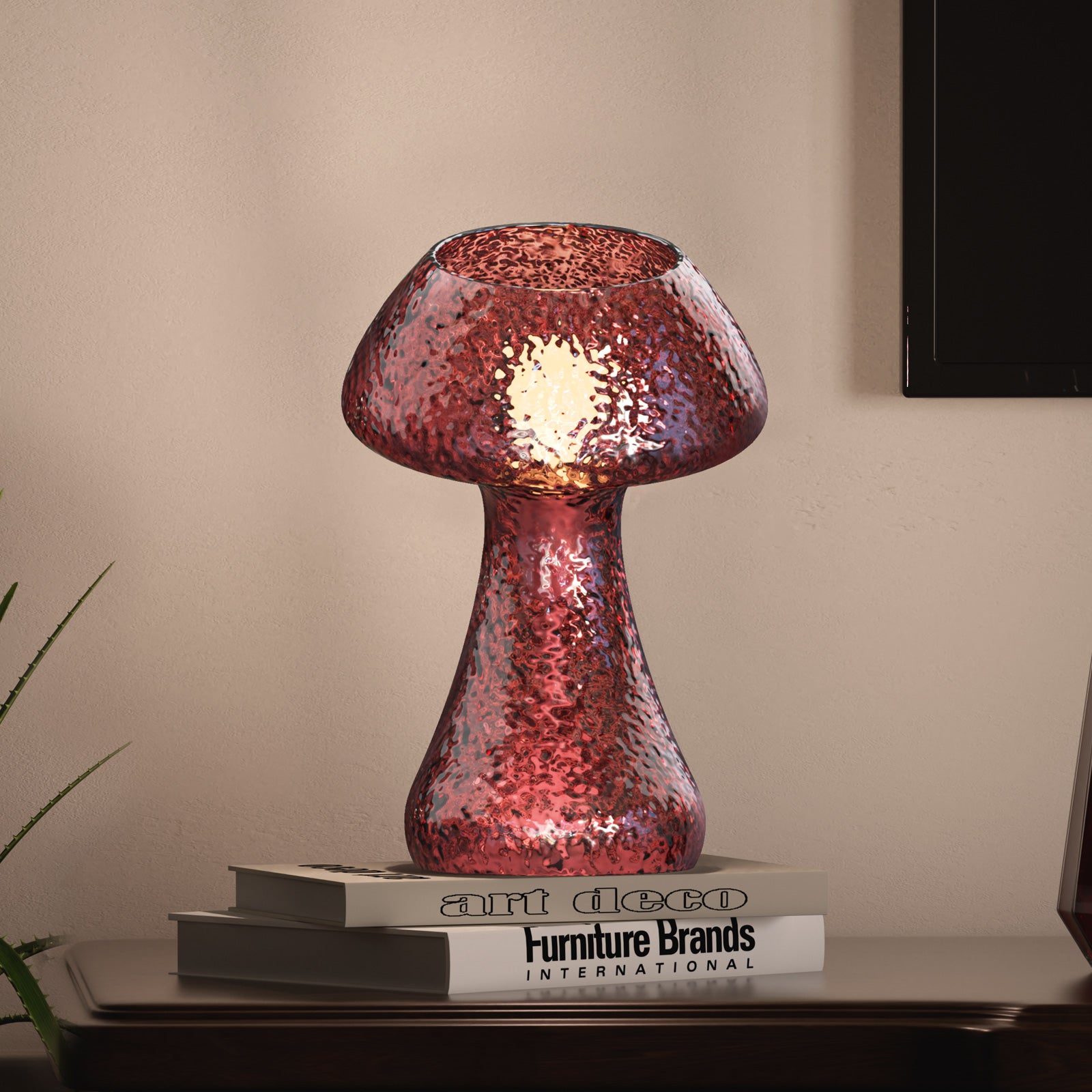 V06 Dimmable Mushroom Glass Table Lamp Nightstand Lamp for All Home Styles