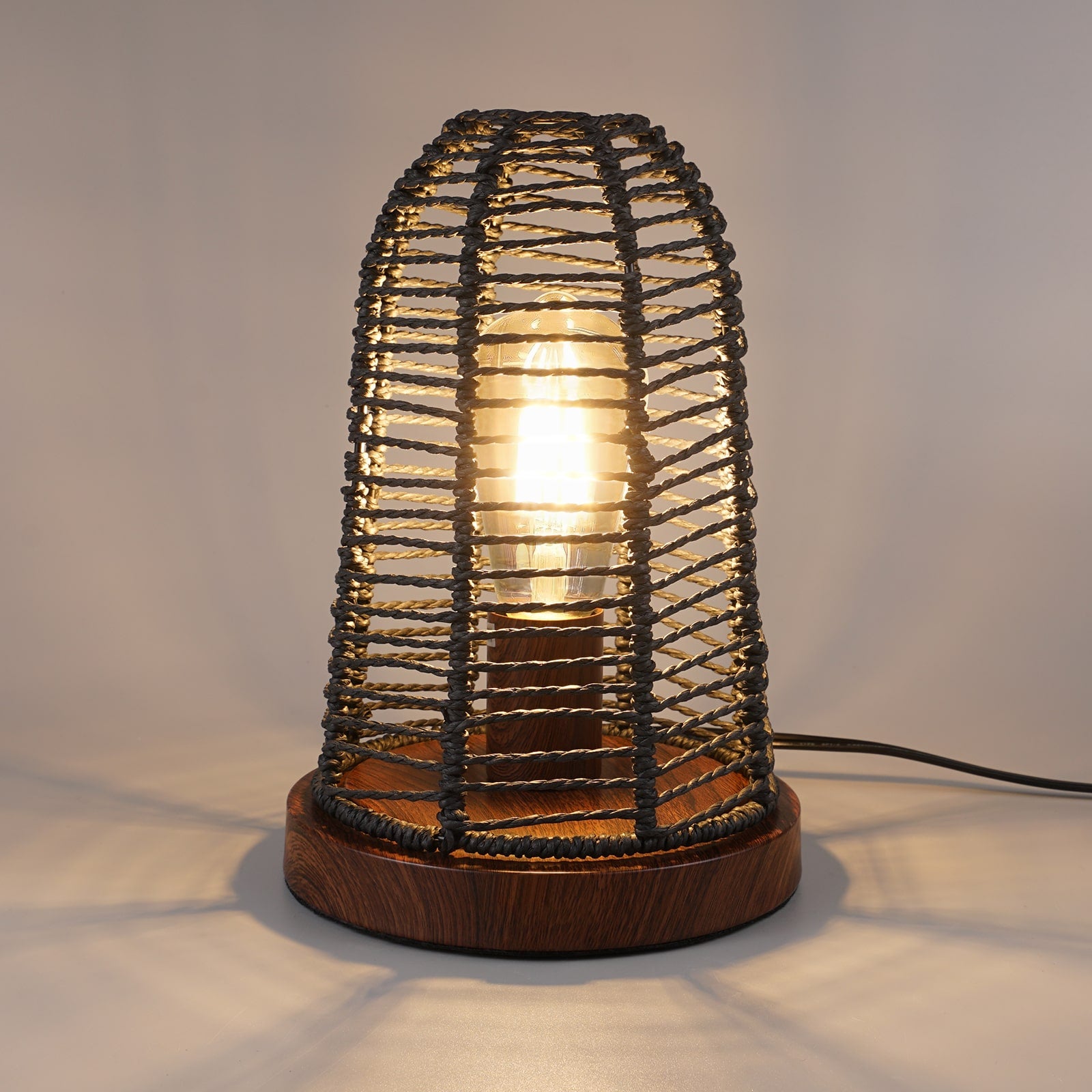 N04 Farmhouse Table Lamp with Hand-Woven Shade Touch Control for Dining Room