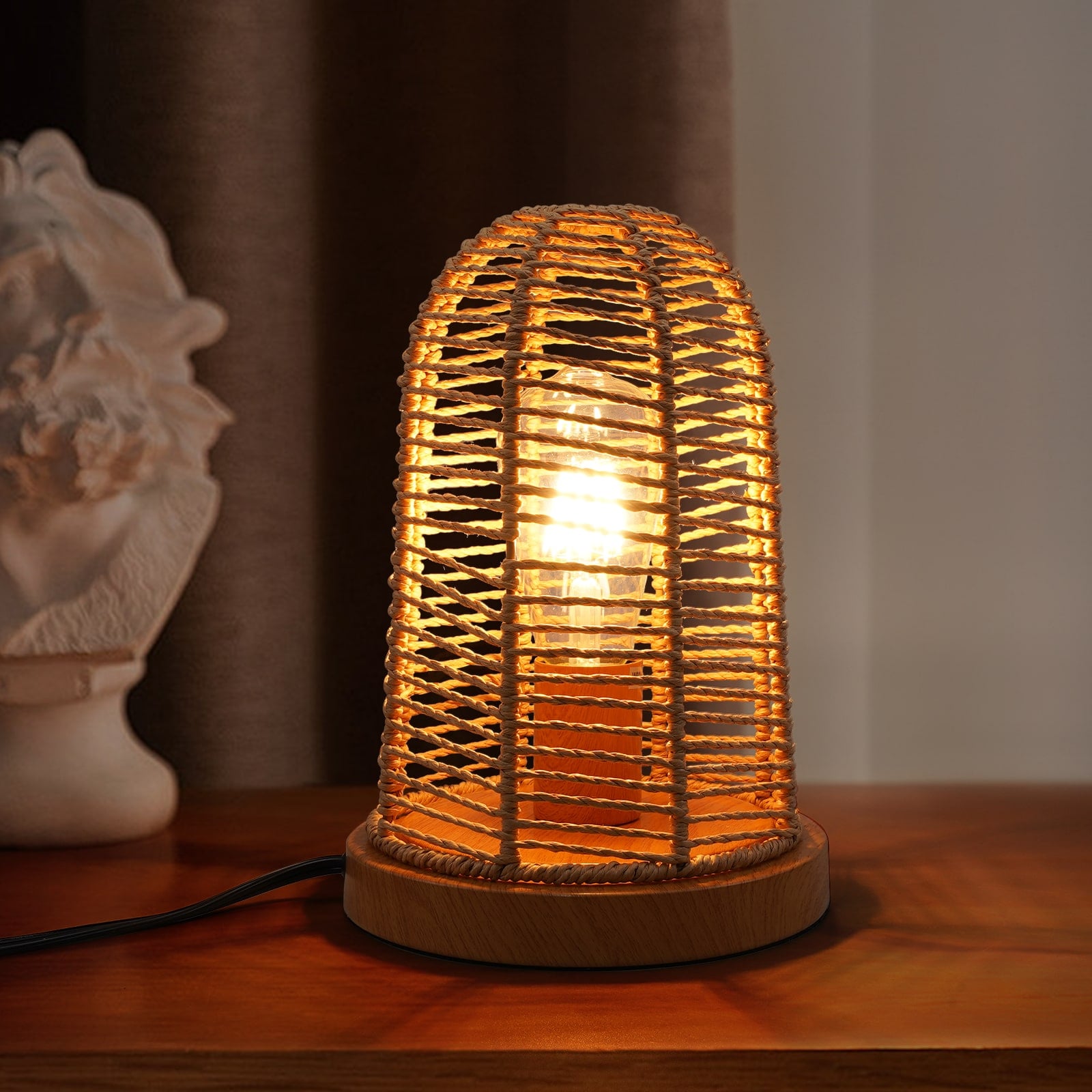 N04 Farmhouse Table Lamp with Hand-Woven Shade Touch Control for Dining Room