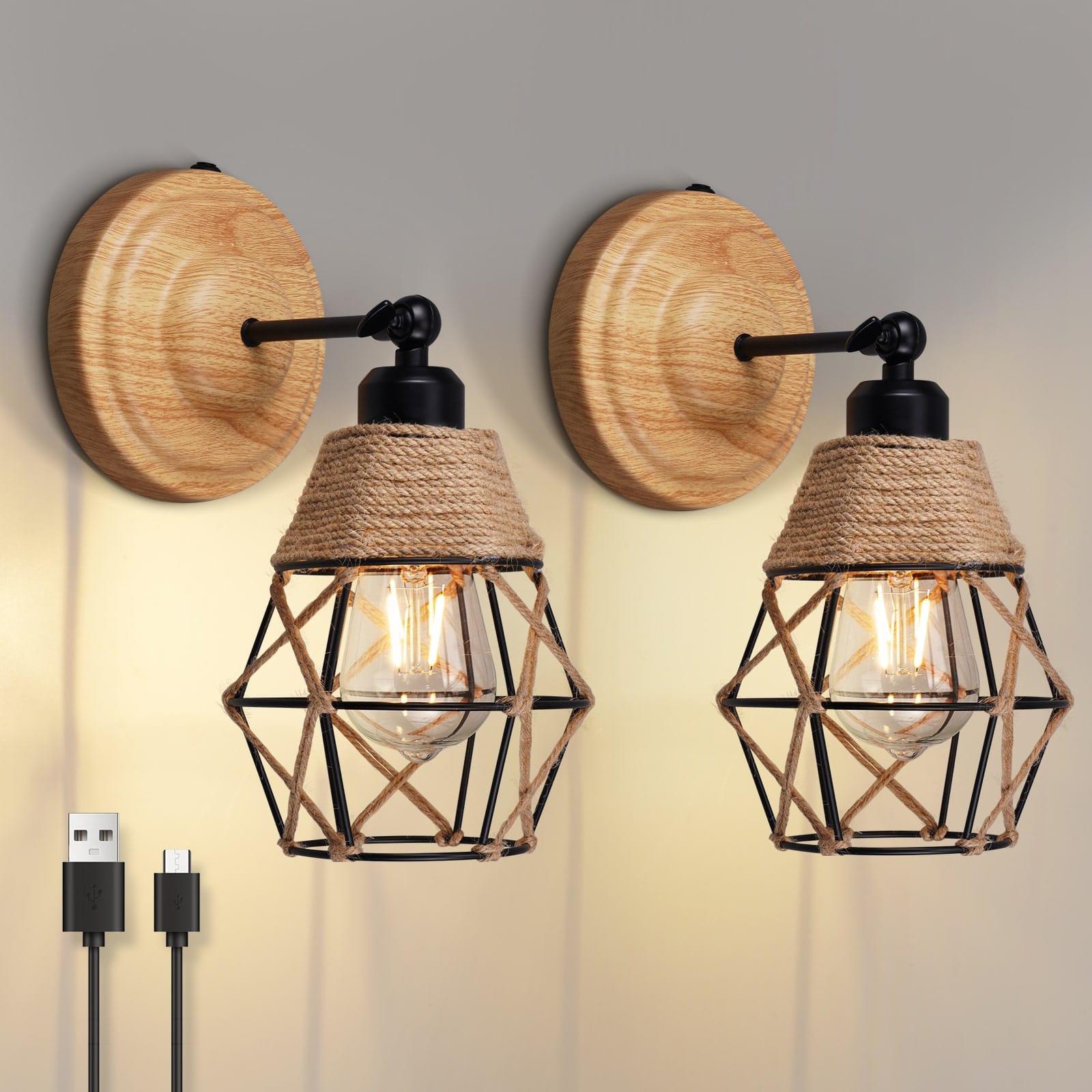 N06 Rustic Lantern Wall Sconces Battery Operated for All Home Style (Bulb Included)