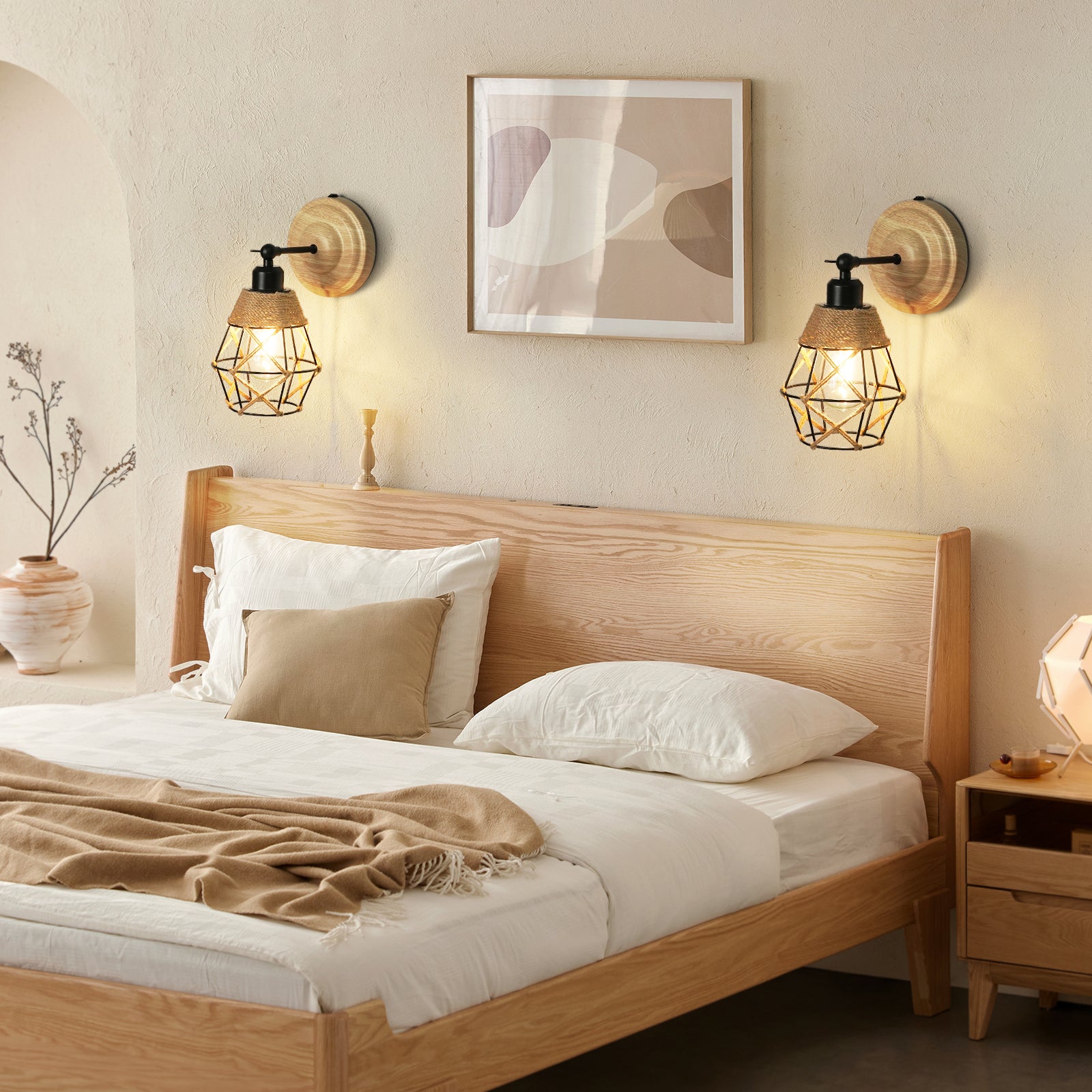 N06 Country Style Battery Operated Wall Sconces for Bedroom