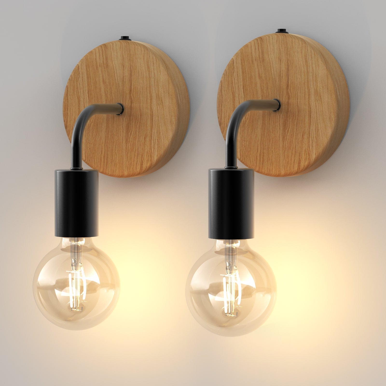 N07 Set of 2 Natural Edison Wall Lights AA Battery Powered for All Home Styles