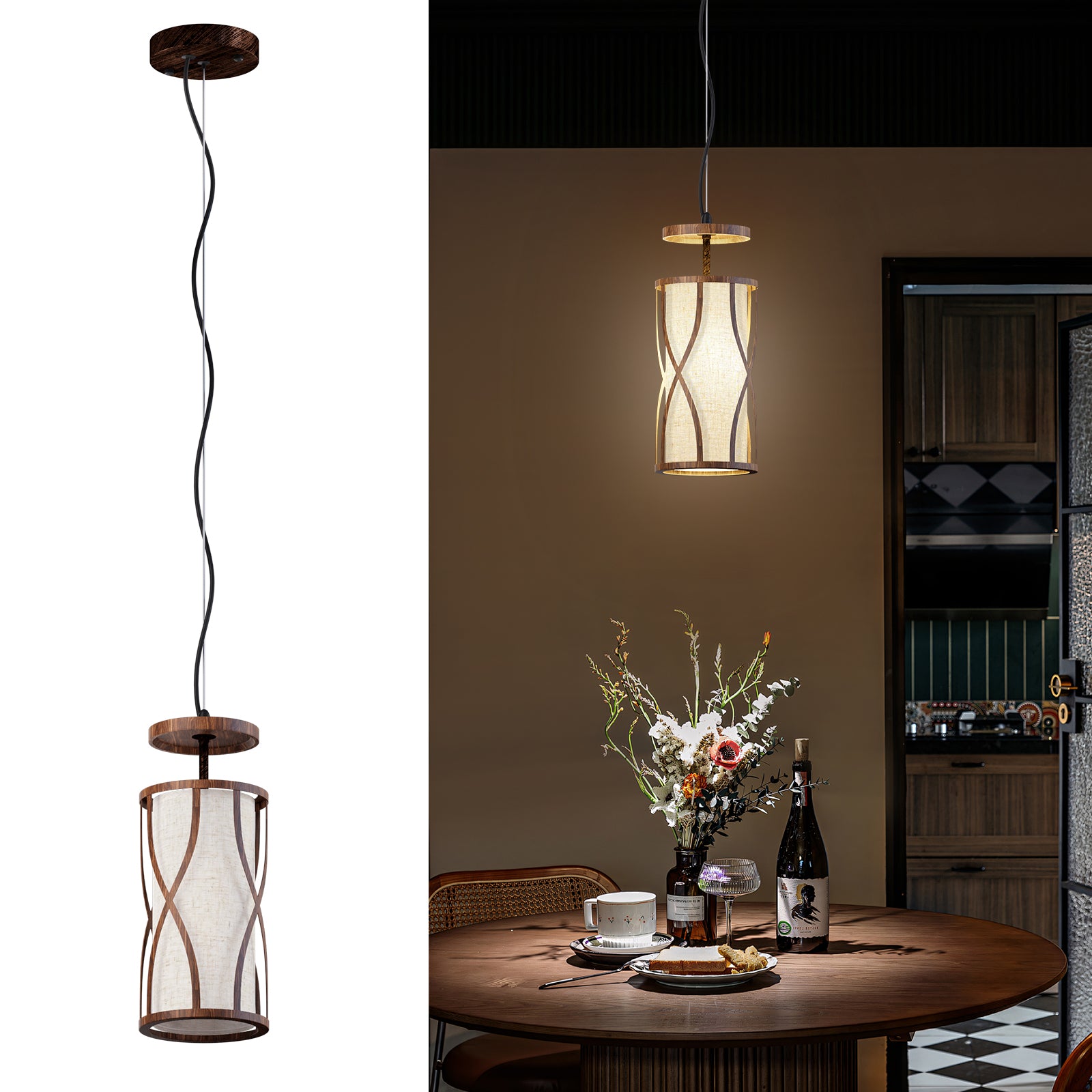 N10-4 Natural Pendant Light Adjustable Cord Pendant Light Fixture for All Home Styles