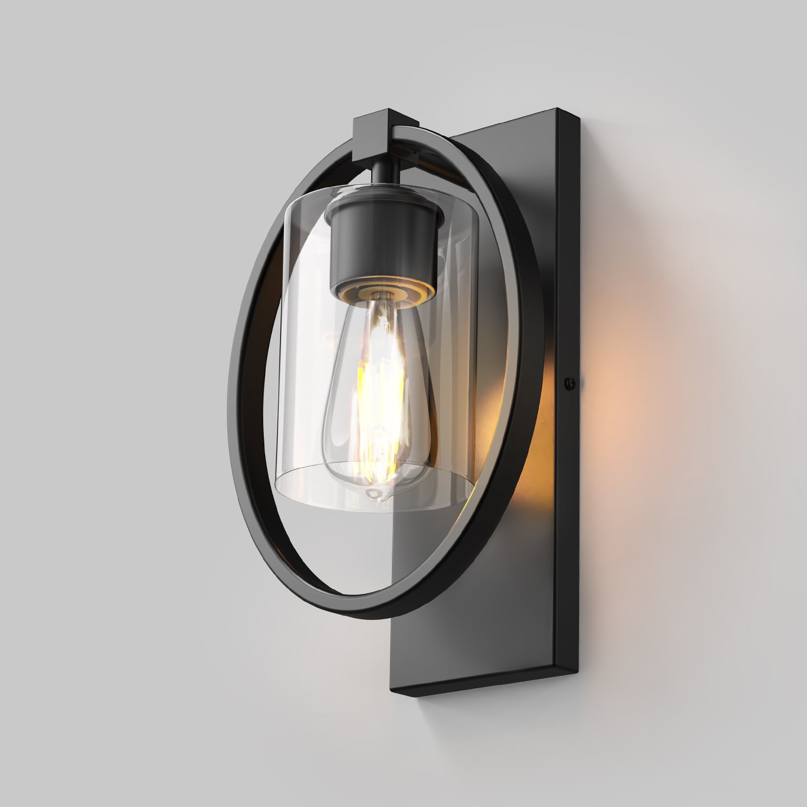 V02 Ring Wall Light Industrial Wall Sconce with Glass Lampshade for Hallway