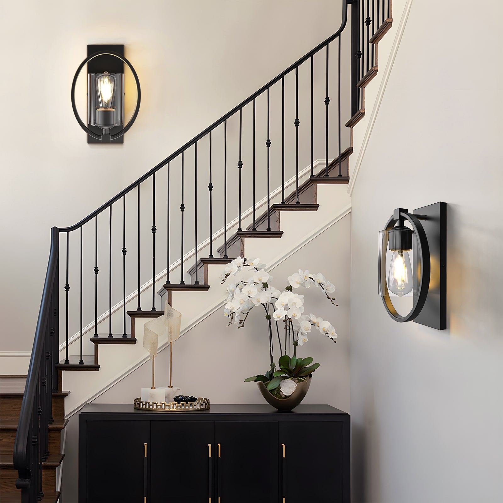 V02 Ring Wall Light Industrial Wall Sconce with Glass Lampshade for Hallway