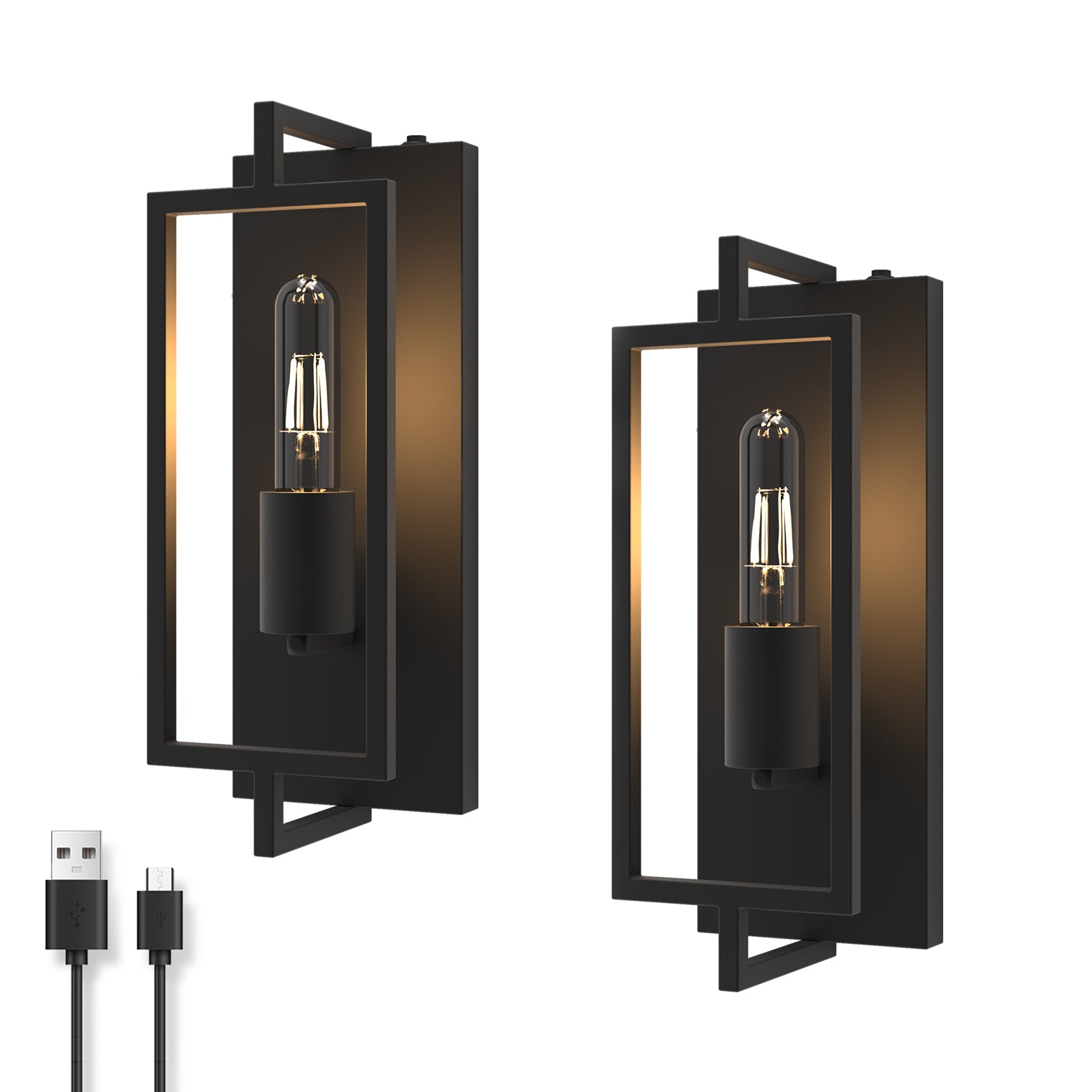 V03 Pair Retro Battery Powered Wireless Wall Sconces for Hallway