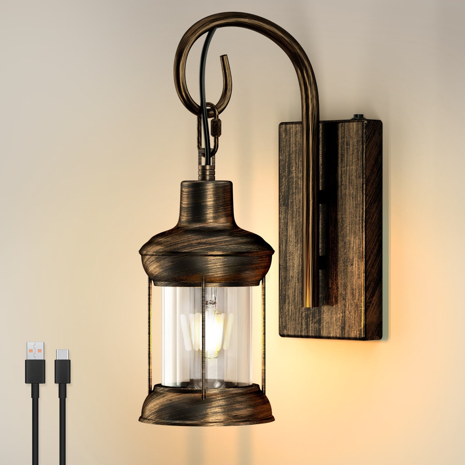 V04 Vintage Style Bronze Oil Battery Operated Wall Sconce for Dining Room