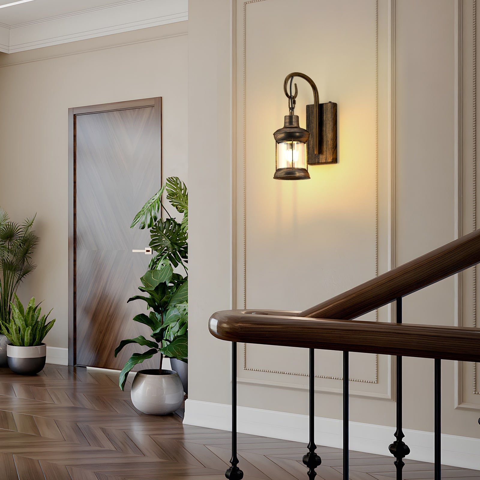 V04 Battery-Operated Vintage Lantern Wall Light for Hallway