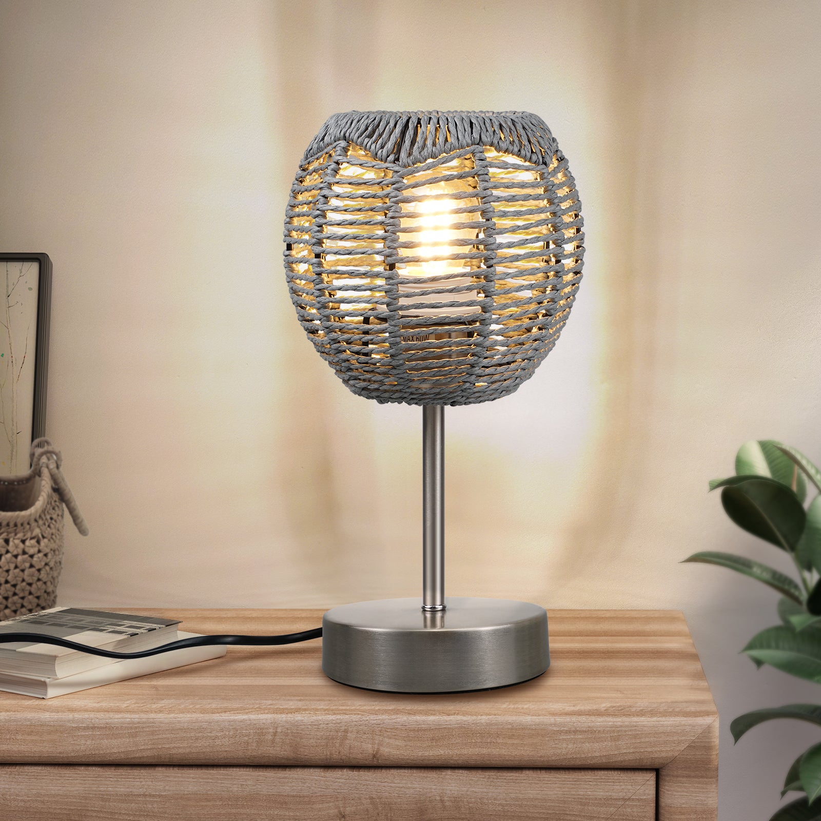 Handmade Natural Rattan Table Lamp – Perfect Boho Lighting for Bedroom