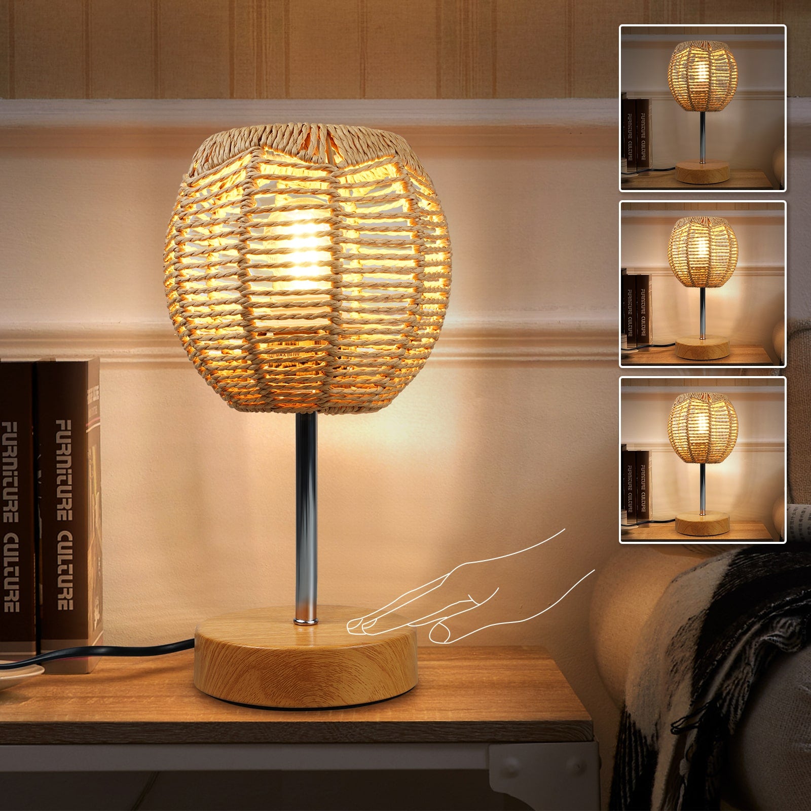 Handmade Natural Rattan Table Lamp – Perfect Boho Lighting for Bedroom